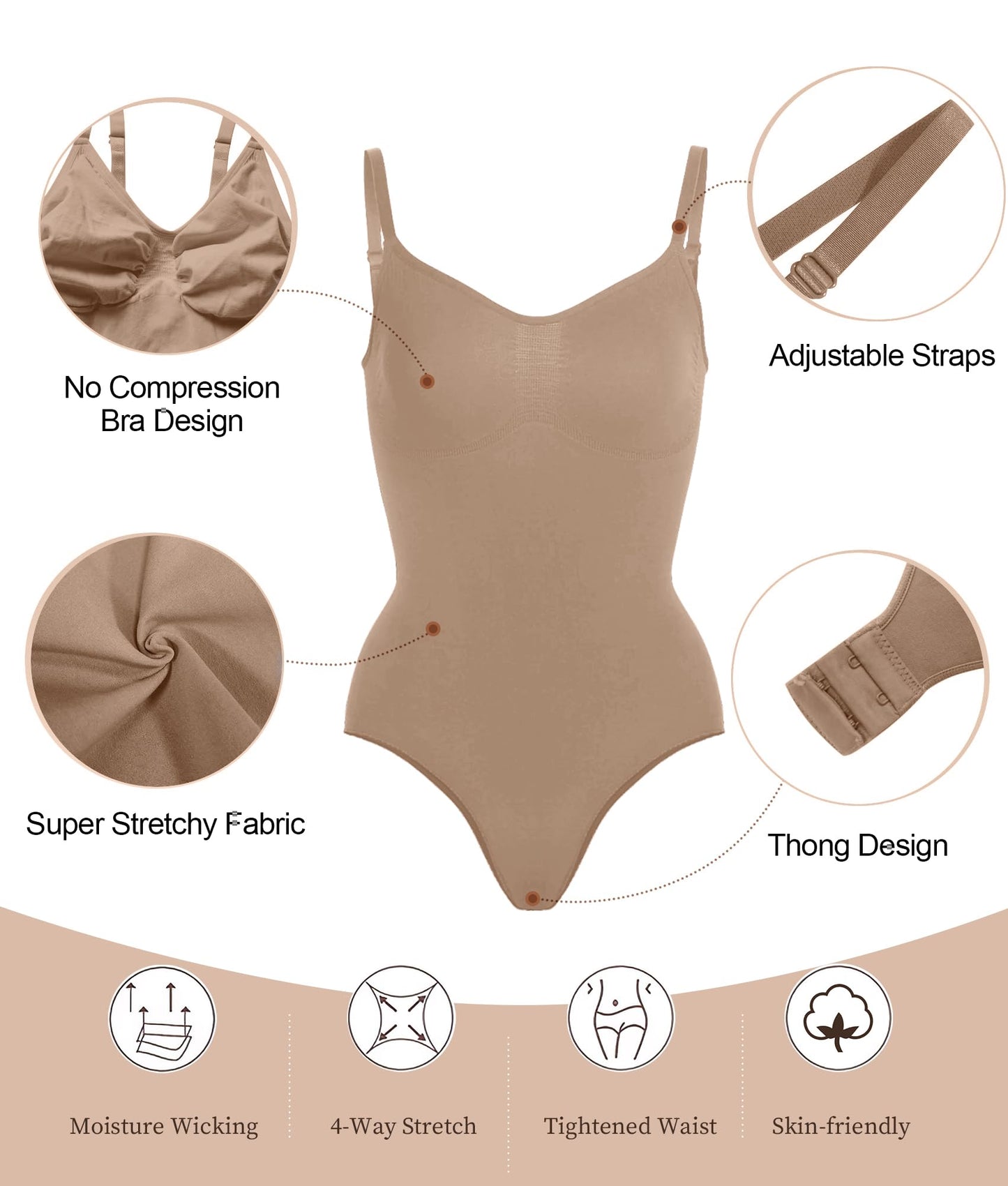 SHAPERX Shapewear Damen Bauchweg Bodysuit Formender Body Shaper Sculpting Tanga mit Verstellbarer Schultergurt