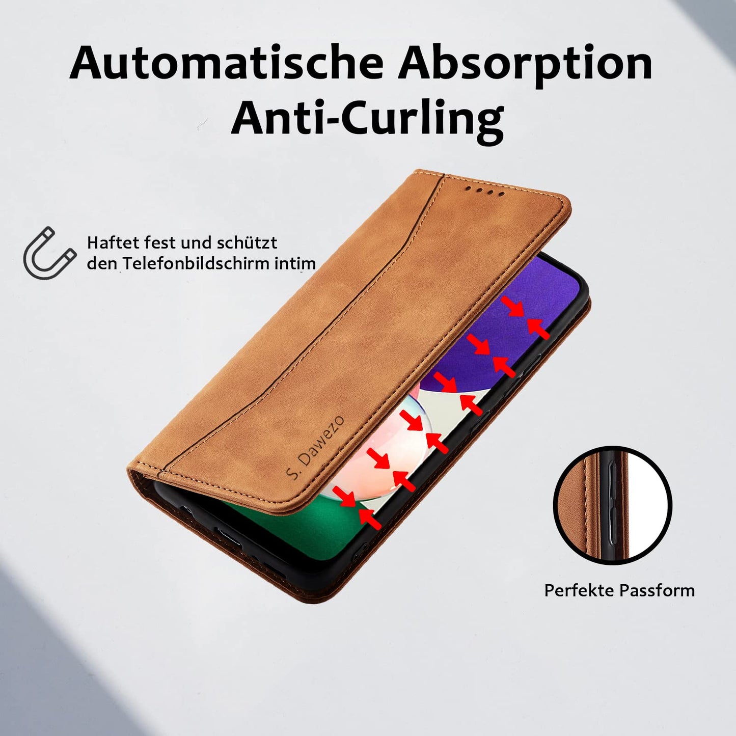 S. Dawezo Hülle für Samsung Galaxy S22 Plus, Premium Leder magnetische Handyhülle mit Ständer, Kartenfach und Brieftasche, Shock Absorbing, kompatibel mit Samsung S22 Plus-Kaffee