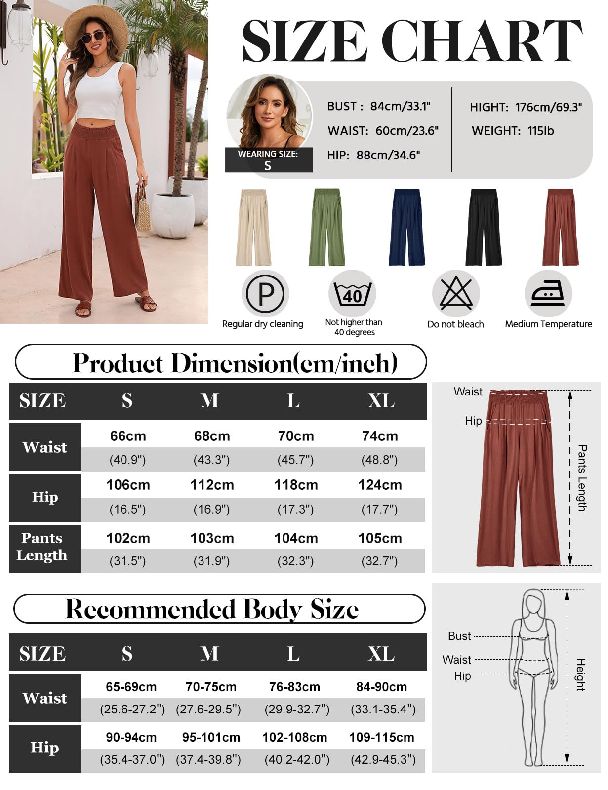 Niwicee Leinenhose Damen Sommer Baumwolle Leinen Hose High Waist Geradem Lose Casual Sommerhose mit Taschen Elastisch Hohe Taille Freizeithose Strandhose Lang Leichte