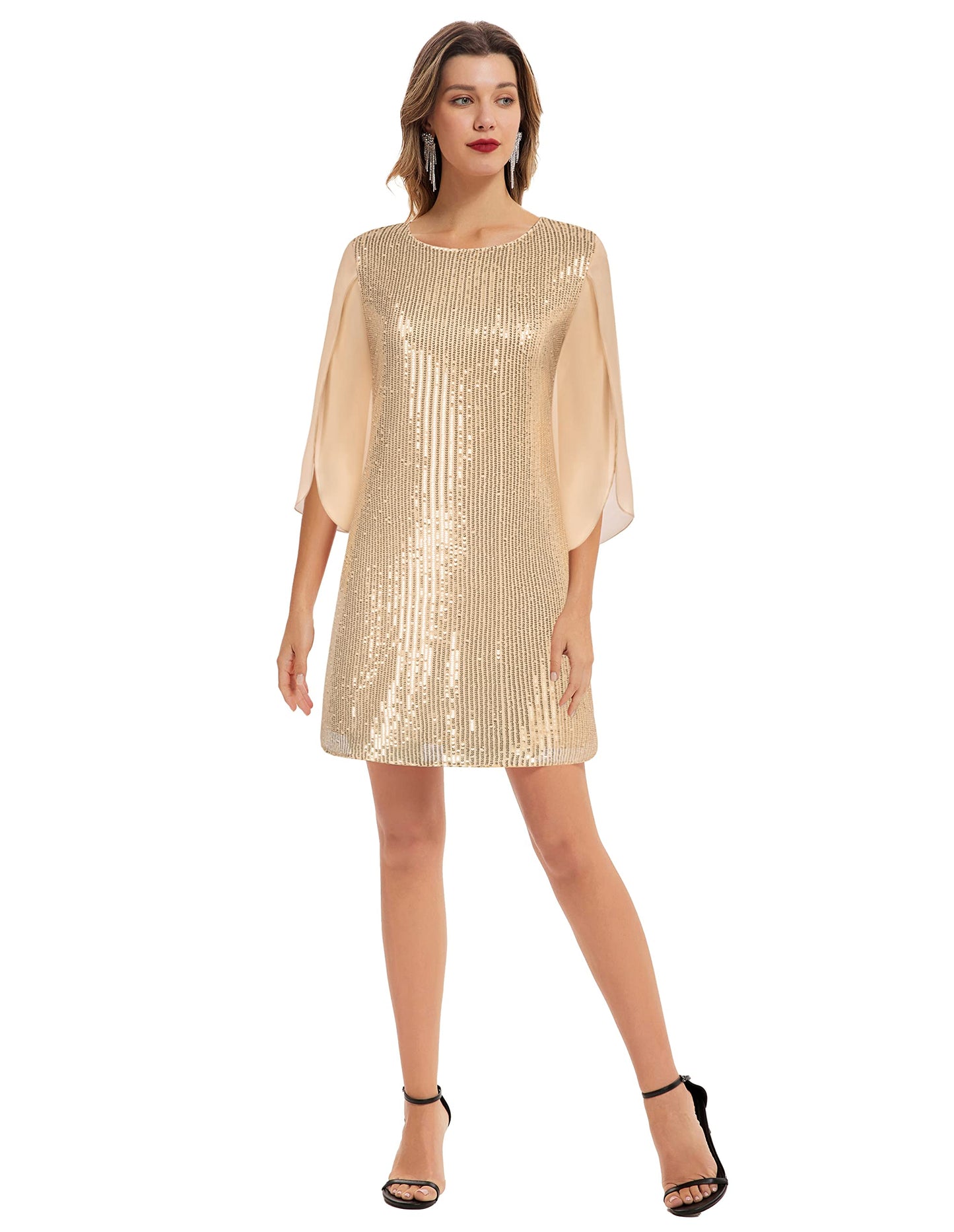 GRACE KARIN Damen Pailletten Kleid 3/4 Ärmel Party Cocktailkleid Club Glitzer Kleid Vintage MidiKleid Festlich Abendkleid