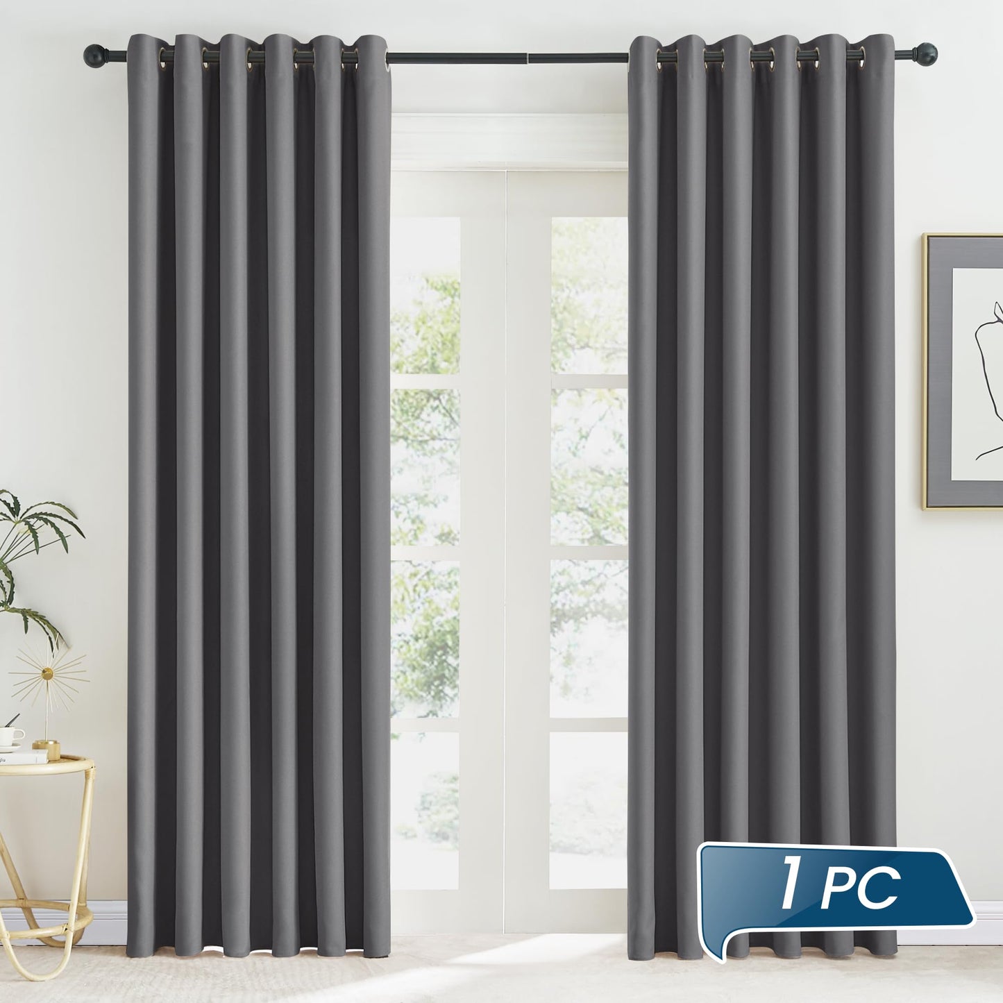 KGORGE Blackout Curtain Grey with Eyelets Door Curtain 200 cm Long - 1 Piece H 200 x W 140 cm Thermal Curtain Front Door Curtains Opaque Living Room Door Curtain Darkening Curtains Blackout
