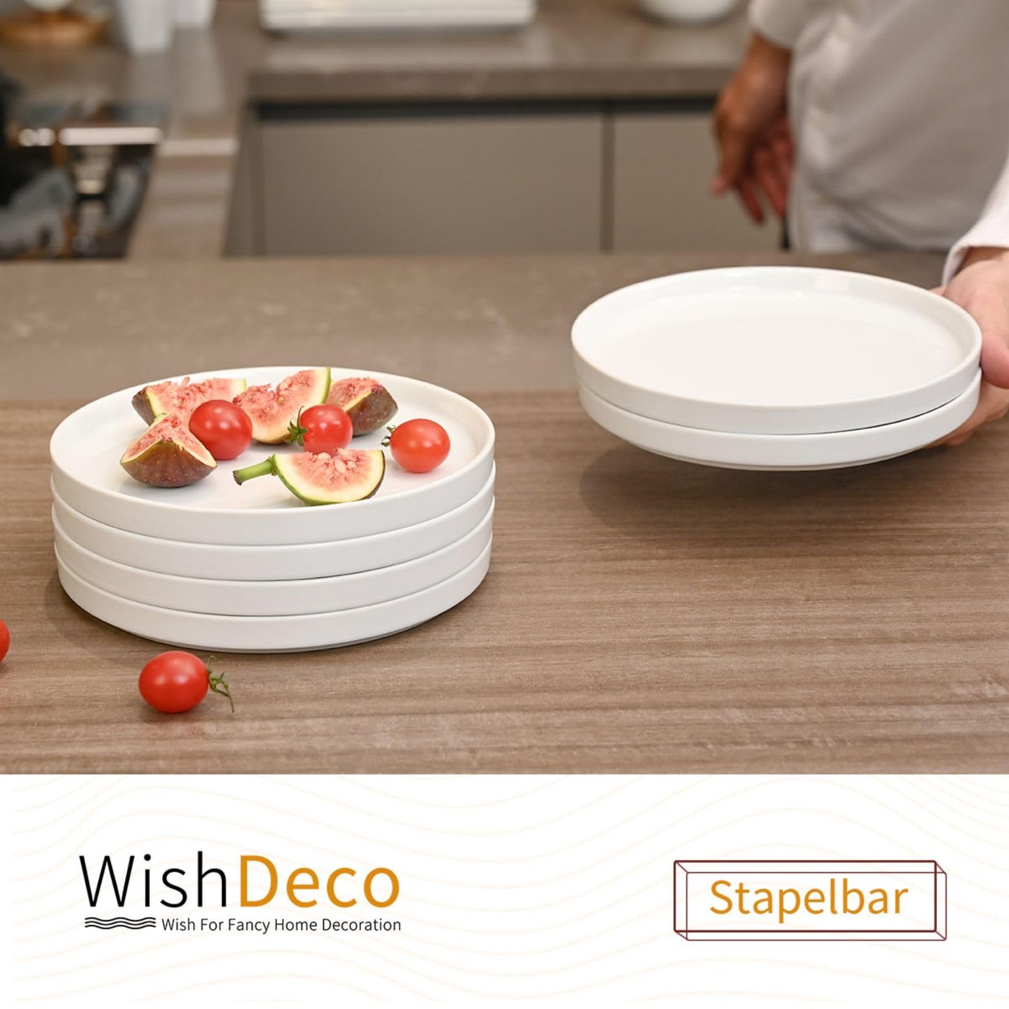 WishDeco Dessertteller 6er Set, Weiße Kuchenteller Φ18cm, Speiseteller Porzellan, Frühstücksteller Weiß mit erhöhtem Rand, Kleine Servierteller für Salat, Pasta, Brot, Vorspeisen
