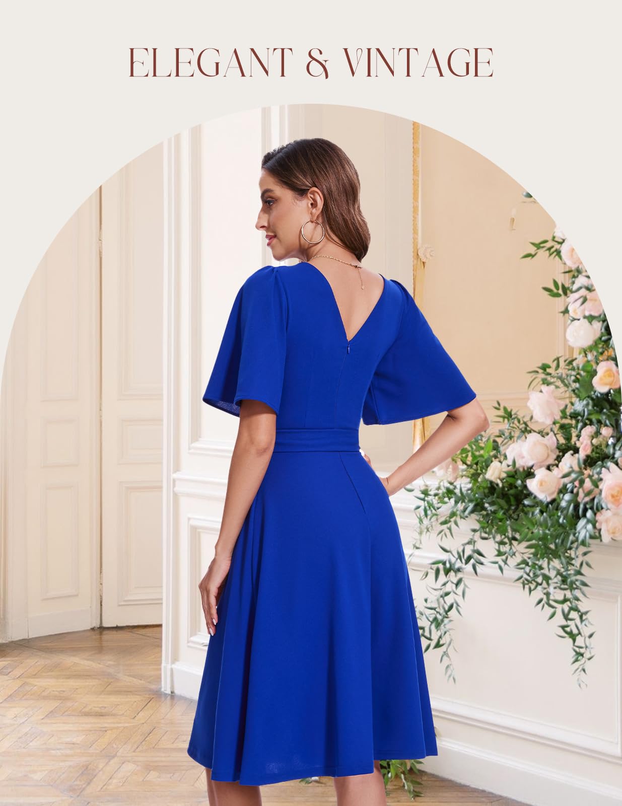 Bbonlinedress Cocktailkleid Damen Kurzarm midilang festlichs Kleid mit Gürtel Abendkleider elegant für Hochzeit Partykleider