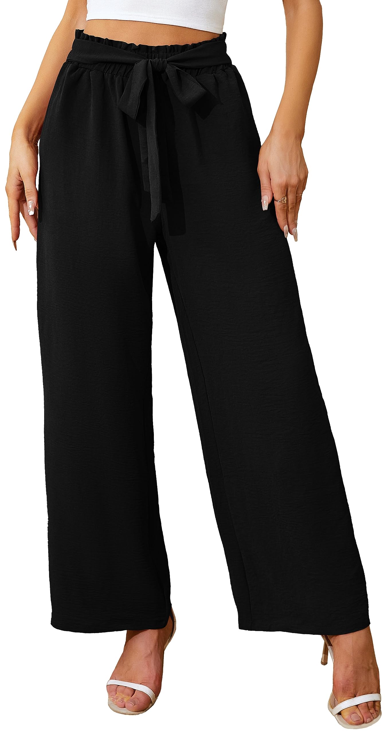 Actcat Damen Hose mit weitem Bein Leicht und Elegant Elastischer Bund Sommerhose mit Taschen für Legere Arbeit Geeignet