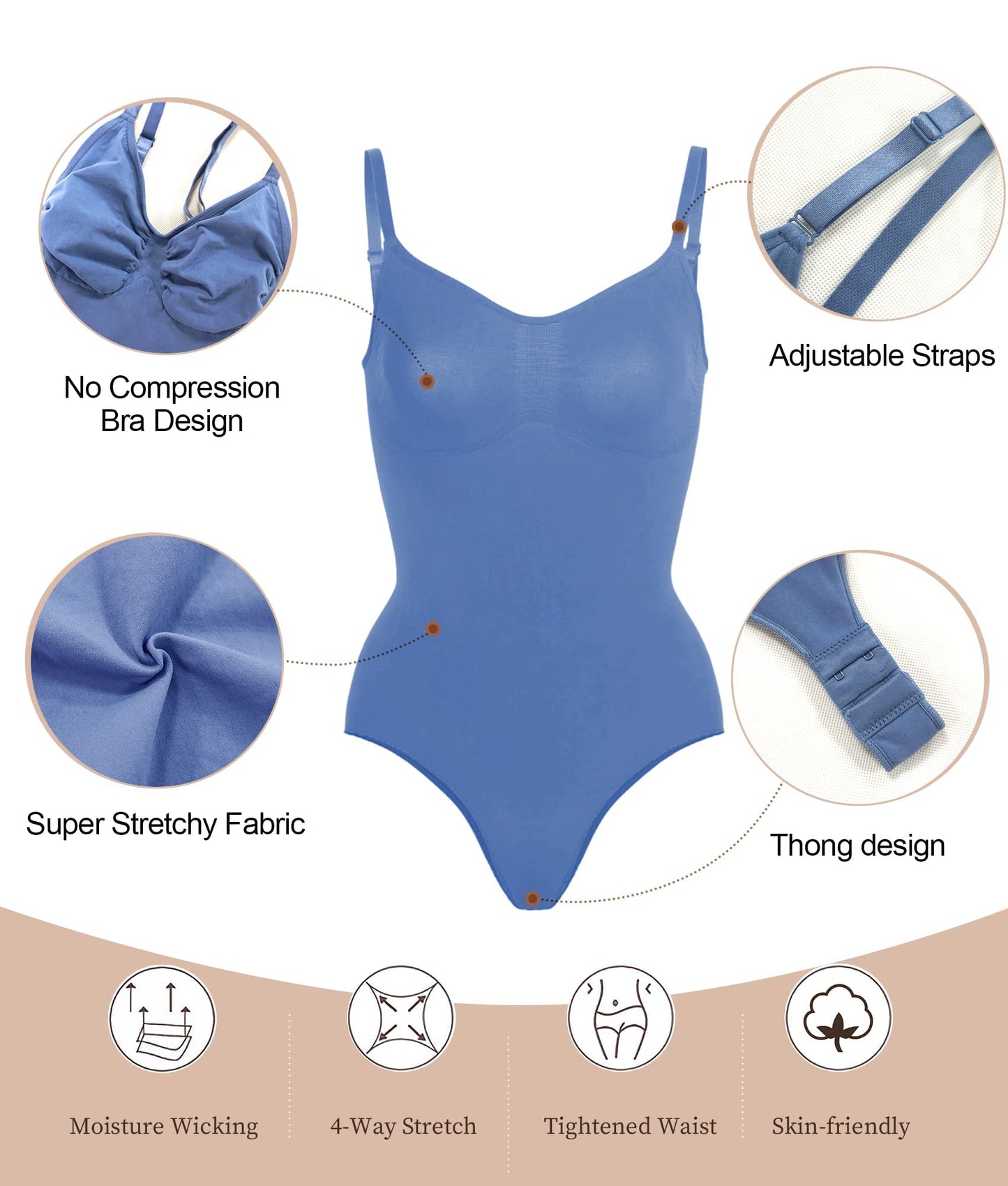 SHAPERX Shapewear Damen Bauchweg Bodysuit Formender Body Shaper Sculpting Tanga mit Verstellbarer Schultergurt