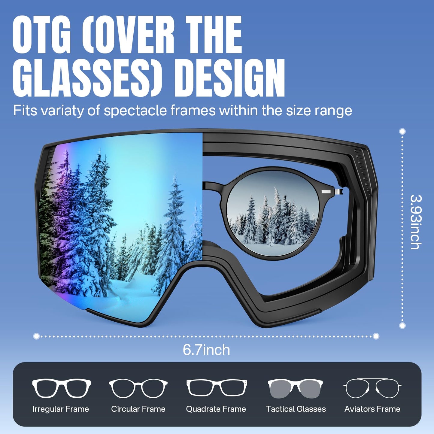 YOZISS OTG Ski Goggles for Men and Women, Magnetic Snowboard Goggles Anti-Fog & 100% UV Protection, OTG Ski Goggles Snow Goggles for Skiing & Winter Sports