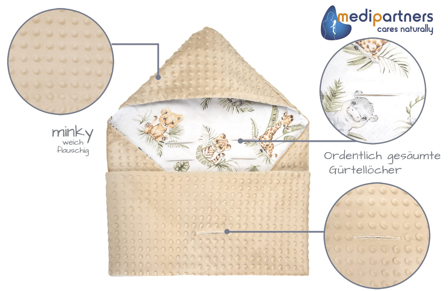 Medi Partners Einschlagdecke Baby Babyschale 100% Baumwolle für Sommer 85x85cm Kinderwagen Kuscheldecke universal Baby Decke Einschlagdecken Babydecke Buggy Autositz (weiße Sterne mit grauen Minky