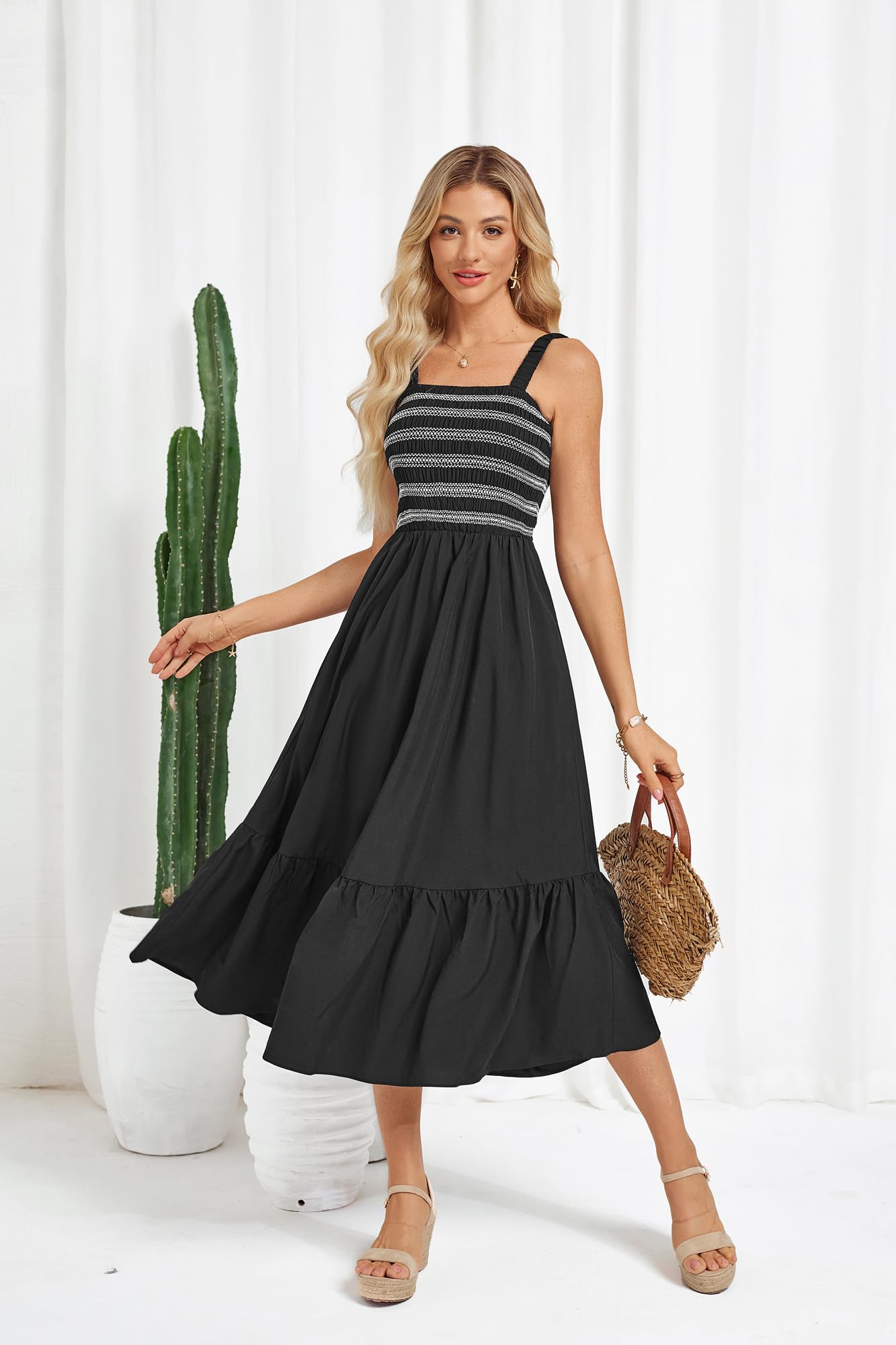 GRACE KARIN Damen Ärmellos Spaghettiträger Freizeitkleid Sommer Langes Strandkleider mit Taschen