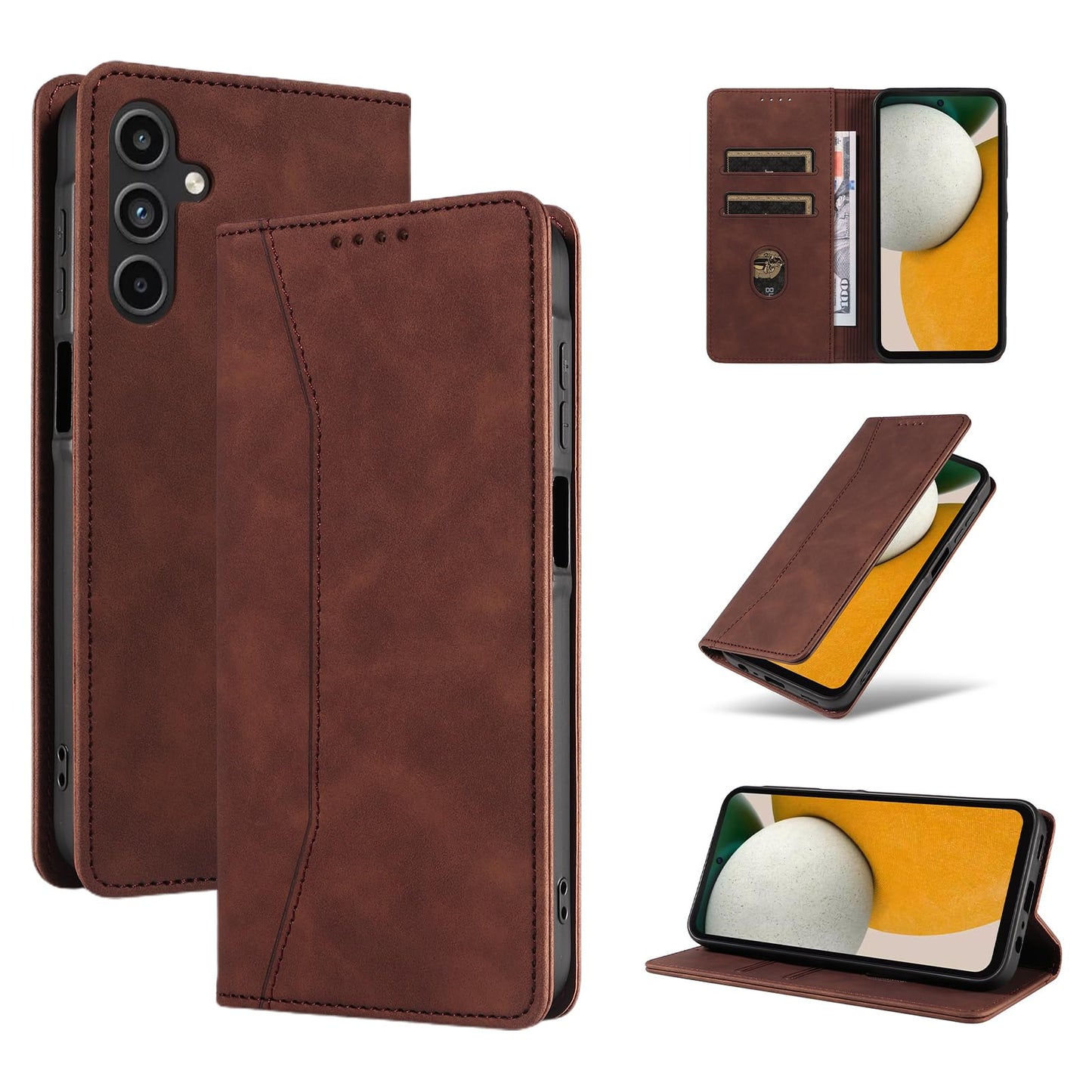 S. Dawezo Hülle für Samsung Galaxy S22 Plus, Premium Leder magnetische Handyhülle mit Ständer, Kartenfach und Brieftasche, Shock Absorbing, kompatibel mit Samsung S22 Plus-Kaffee
