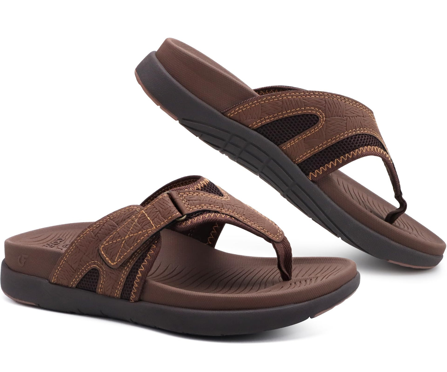 COFACE Sandalen Herren Zehentrenner Weiche Bequeme Flip Flops Arch Support Orthopädische Sommer Leder Sandalen für Herren Badelatschen Outdoor