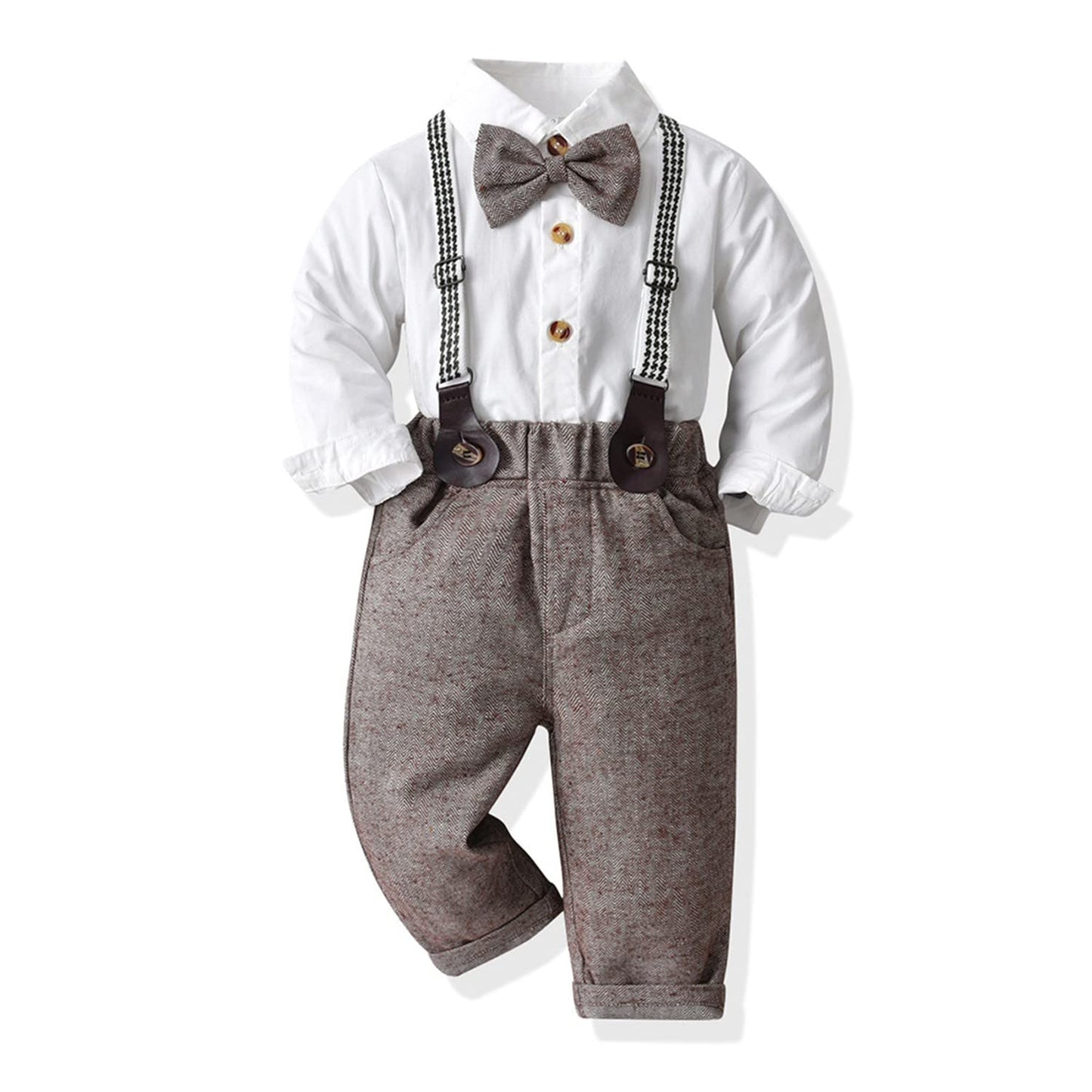 Volunboy Baby Jungen Anzug Set Bekleidung Hemd mit Fliege + Hosenträger Hosen Strampler Anzug
