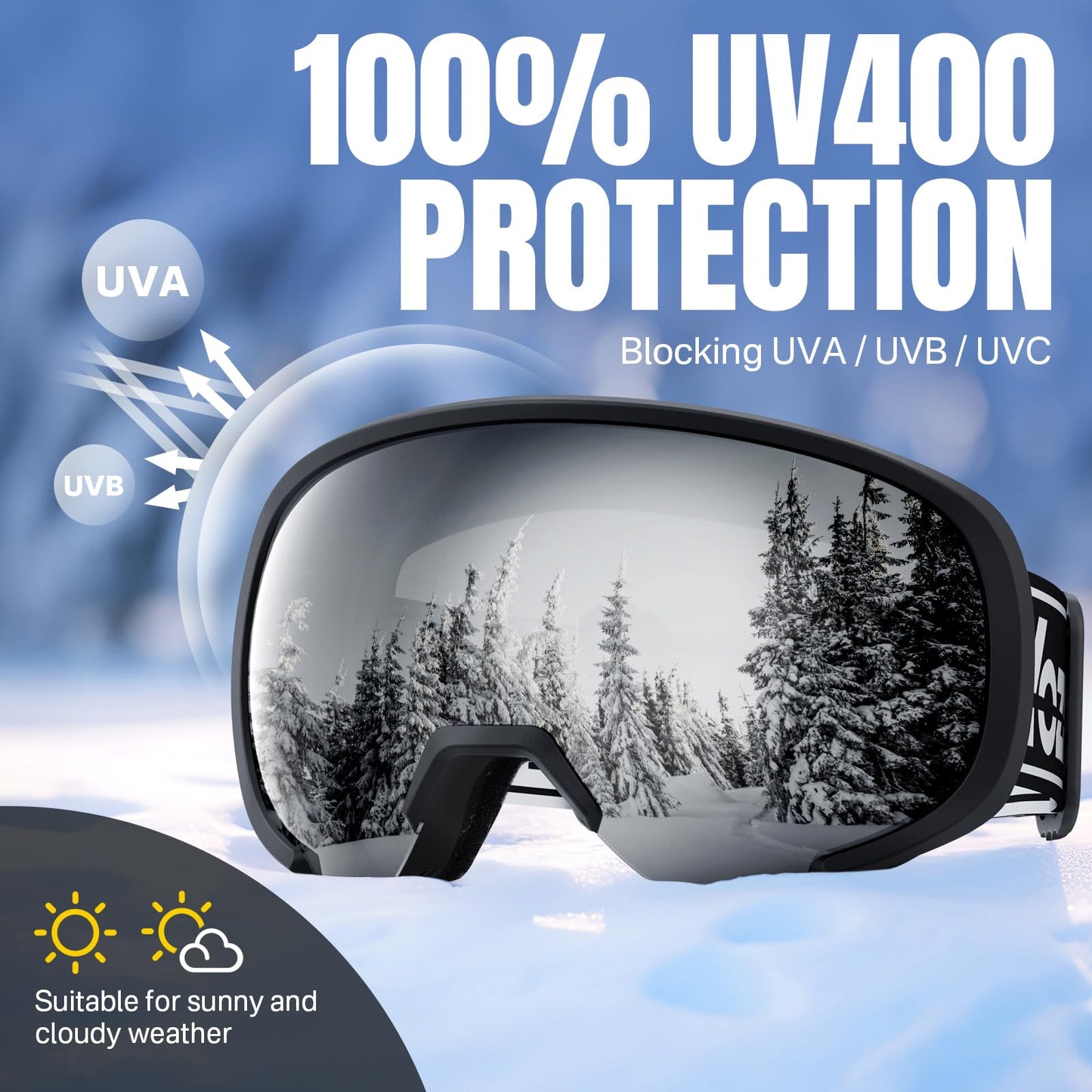 YOZISS OTG Ski Goggles for Men and Women, Magnetic Snowboard Goggles Anti-Fog & 100% UV Protection, OTG Ski Goggles Snow Goggles for Skiing & Winter Sports
