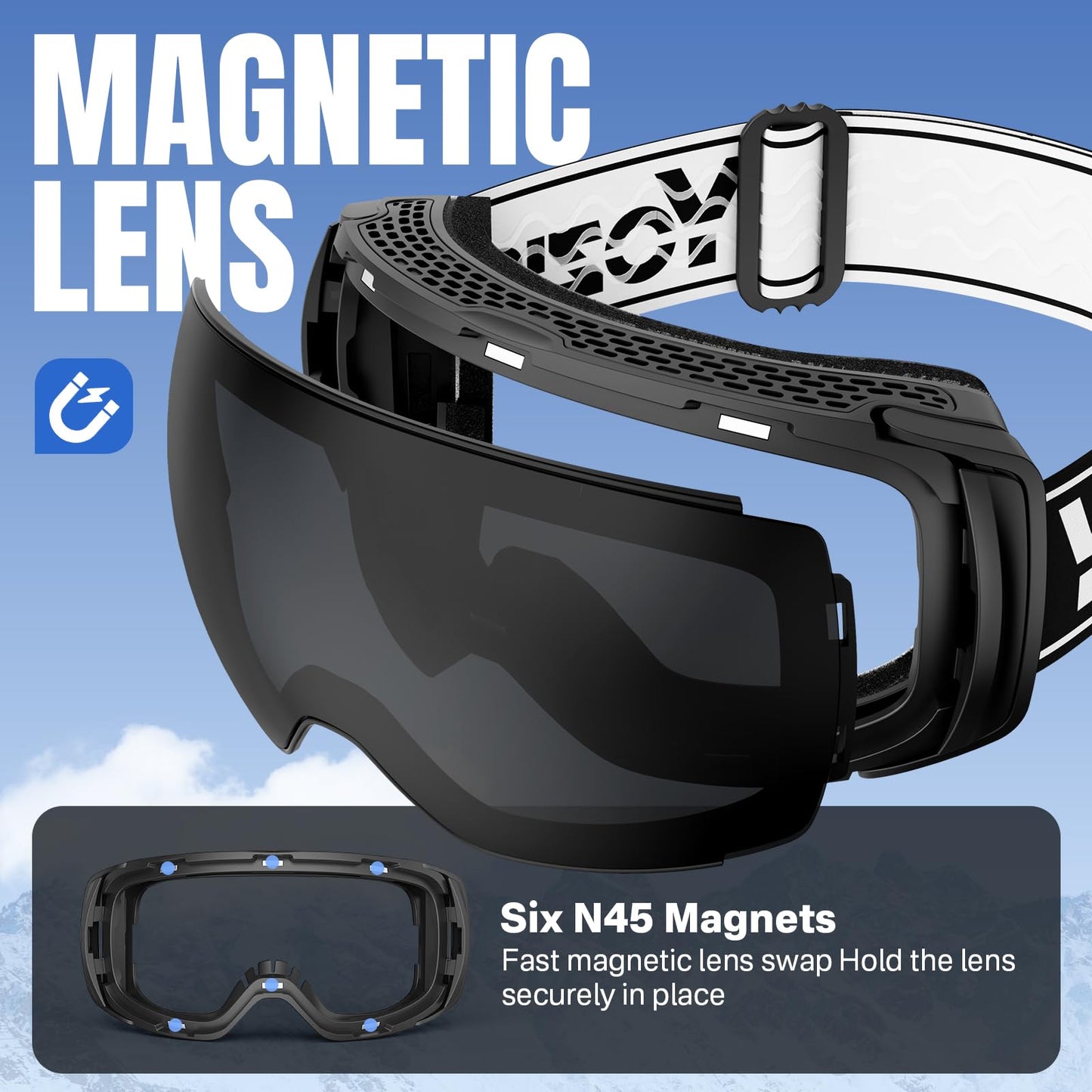 YOZISS OTG Ski Goggles for Men and Women, Magnetic Snowboard Goggles Anti-Fog & 100% UV Protection, OTG Ski Goggles Snow Goggles for Skiing & Winter Sports