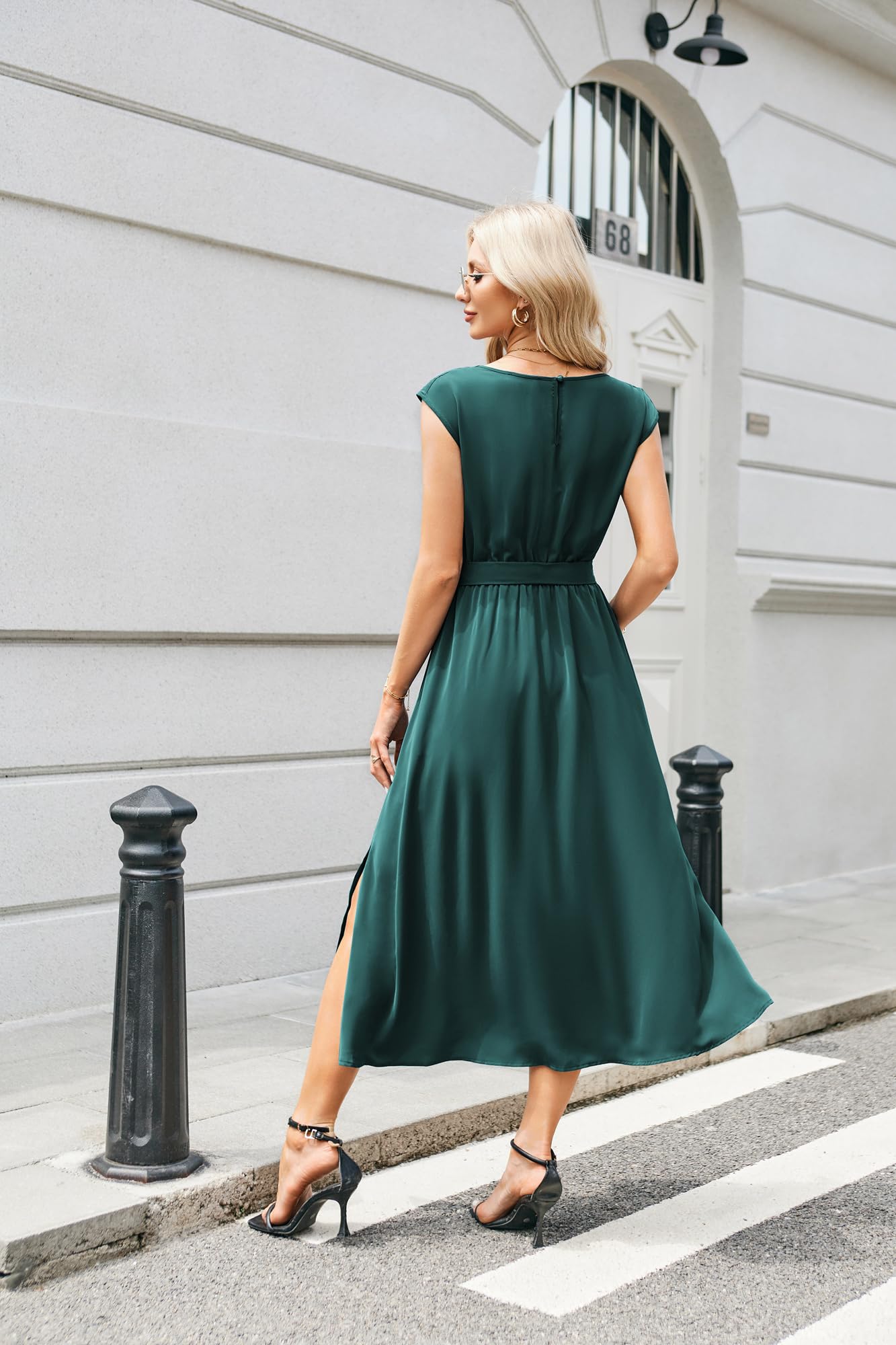 GRACE KARIN Elegantes Damenkleid mit Schalkragen Schmetterlingsärmeln Glatter Sommerstoff für Einen Schicken Abend