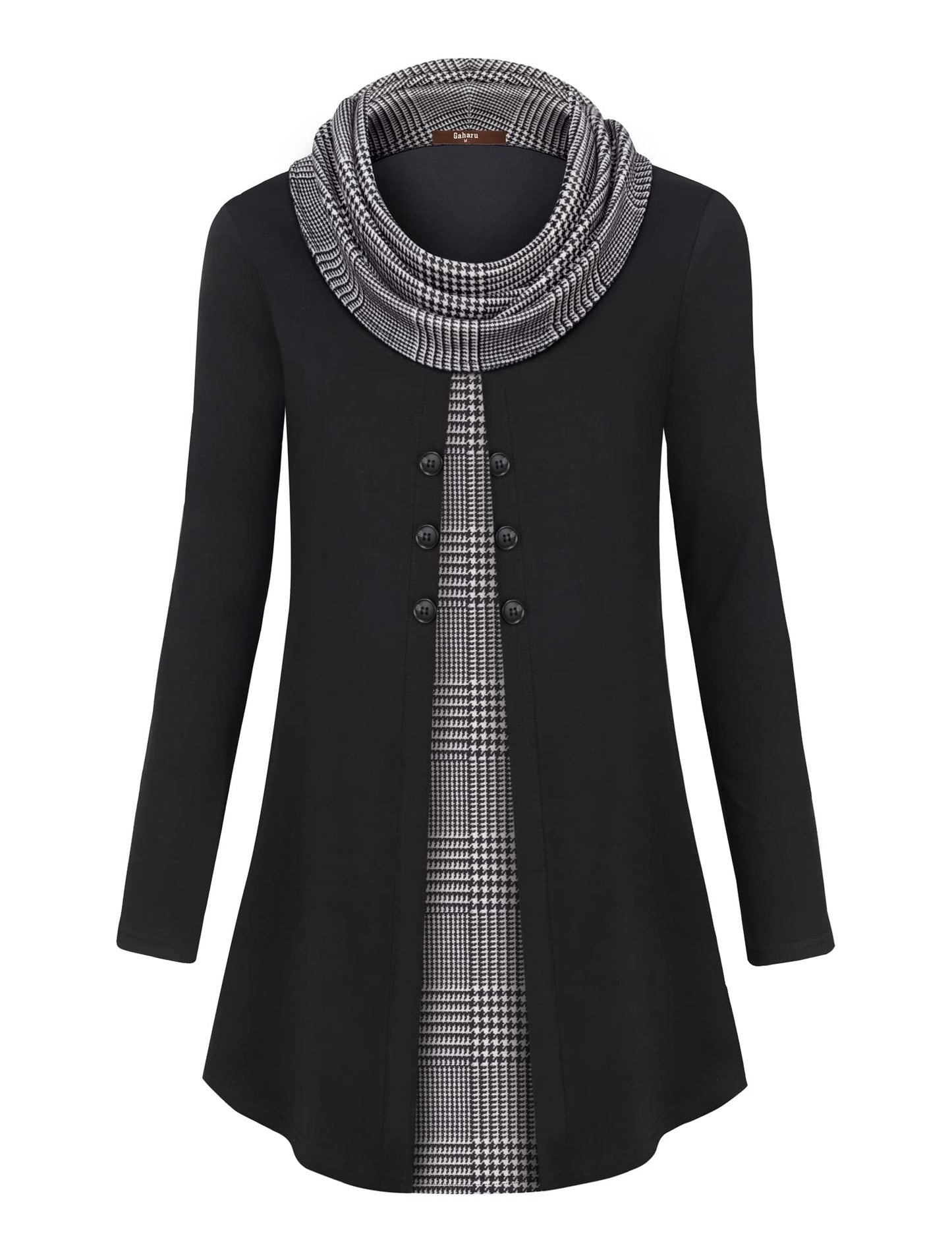 Gaharu Damen Tunika Langarm Elegant Pullover Lang Sweatshirt Schalkragen Patchwork Pulli