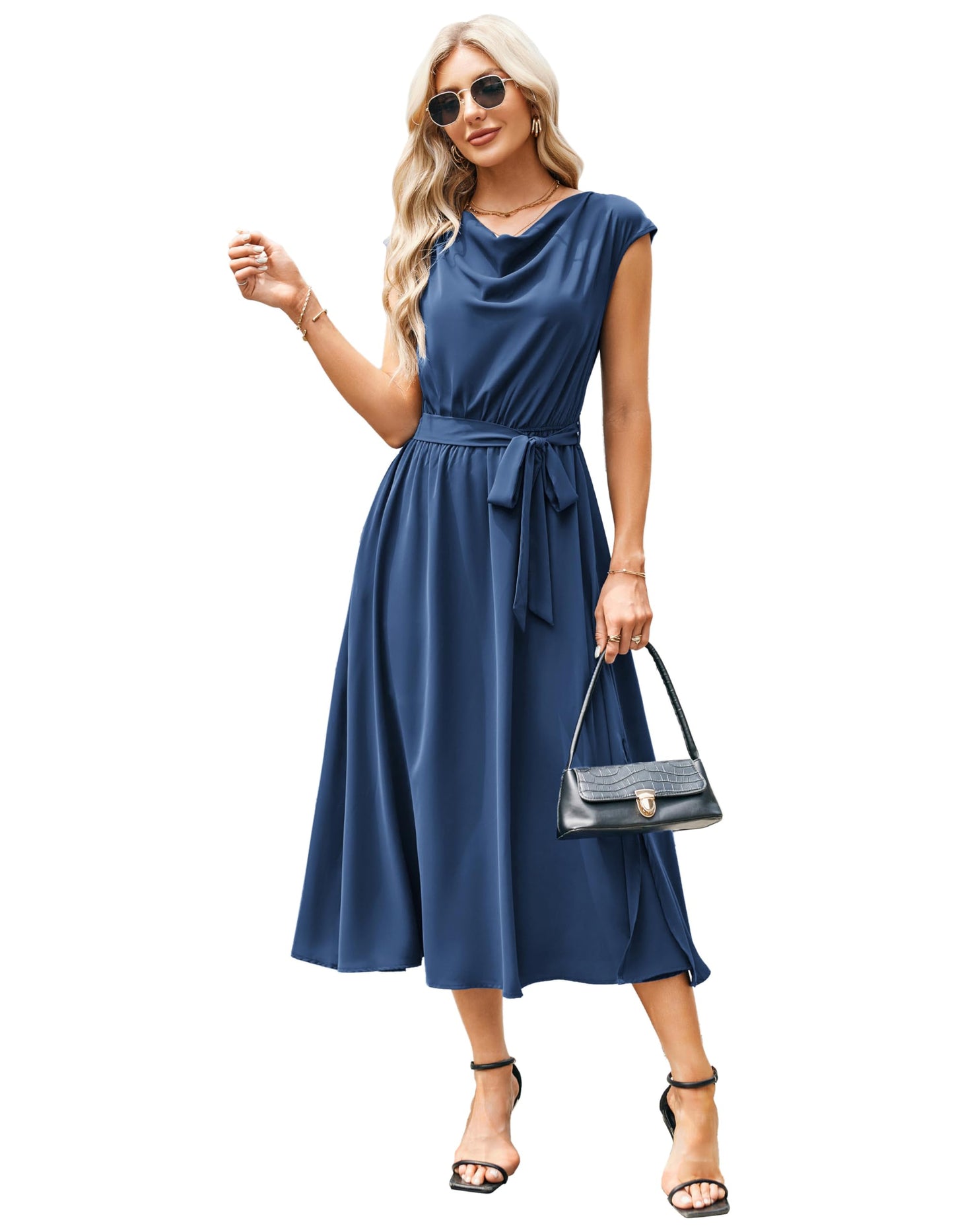 GRACE KARIN Elegantes Damenkleid mit Schalkragen Schmetterlingsärmeln Glatter Sommerstoff für Einen Schicken Abend