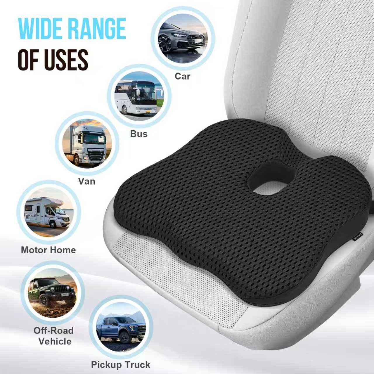 Autositzkissen fürs Fahren – Ergonomisches Keilkissen aus Memory-Schaum mit rutschfester Unterseite & verstellbarem Gurt – Sitzerhöhung für Auto, LKW, Büro & Zuhause