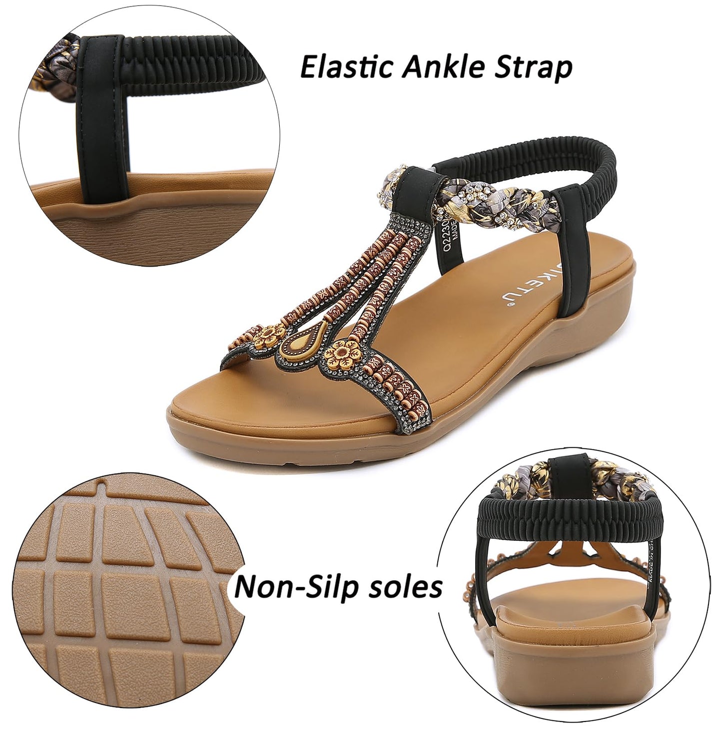Meik Mangni Damen Sandalen Sommer Bohemian Flache Zehentrenner Strass Sandaletten Strand Schuhe Plattform Flip Flops Gr.36-42
