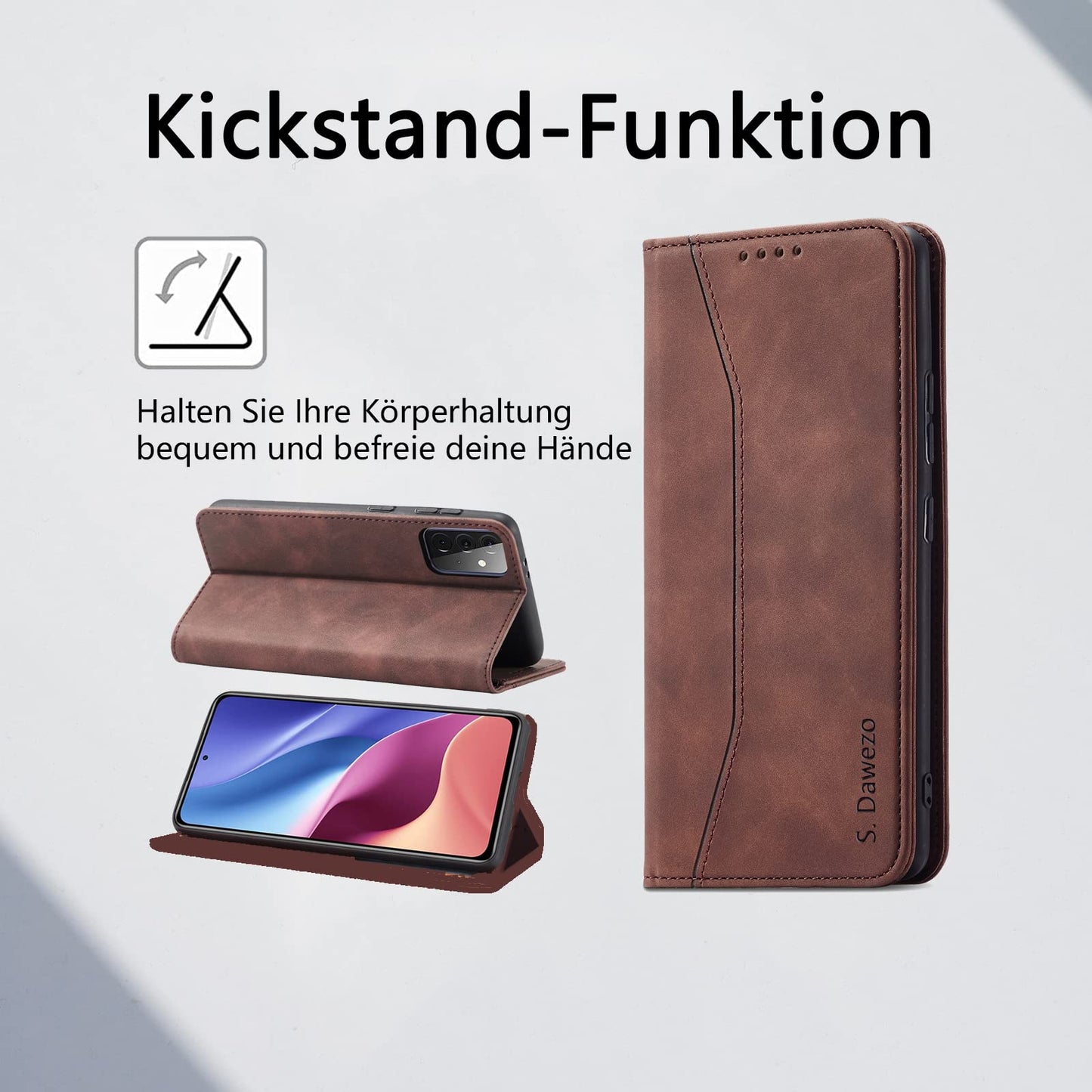 S. Dawezo Hülle für Samsung Galaxy S22 Plus, Premium Leder magnetische Handyhülle mit Ständer, Kartenfach und Brieftasche, Shock Absorbing, kompatibel mit Samsung S22 Plus-Kaffee