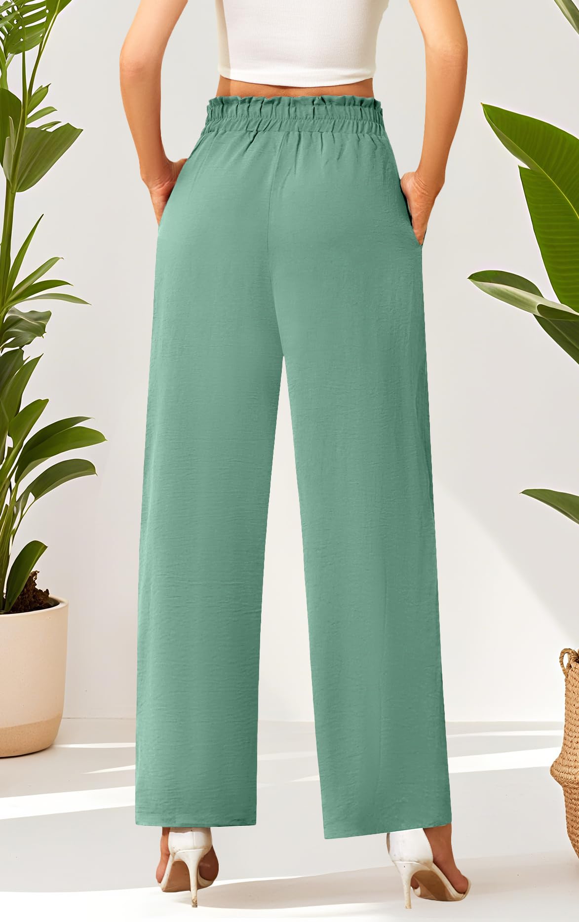 Actcat Damen Hose mit weitem Bein Leicht und Elegant Elastischer Bund Sommerhose mit Taschen für Legere Arbeit Geeignet