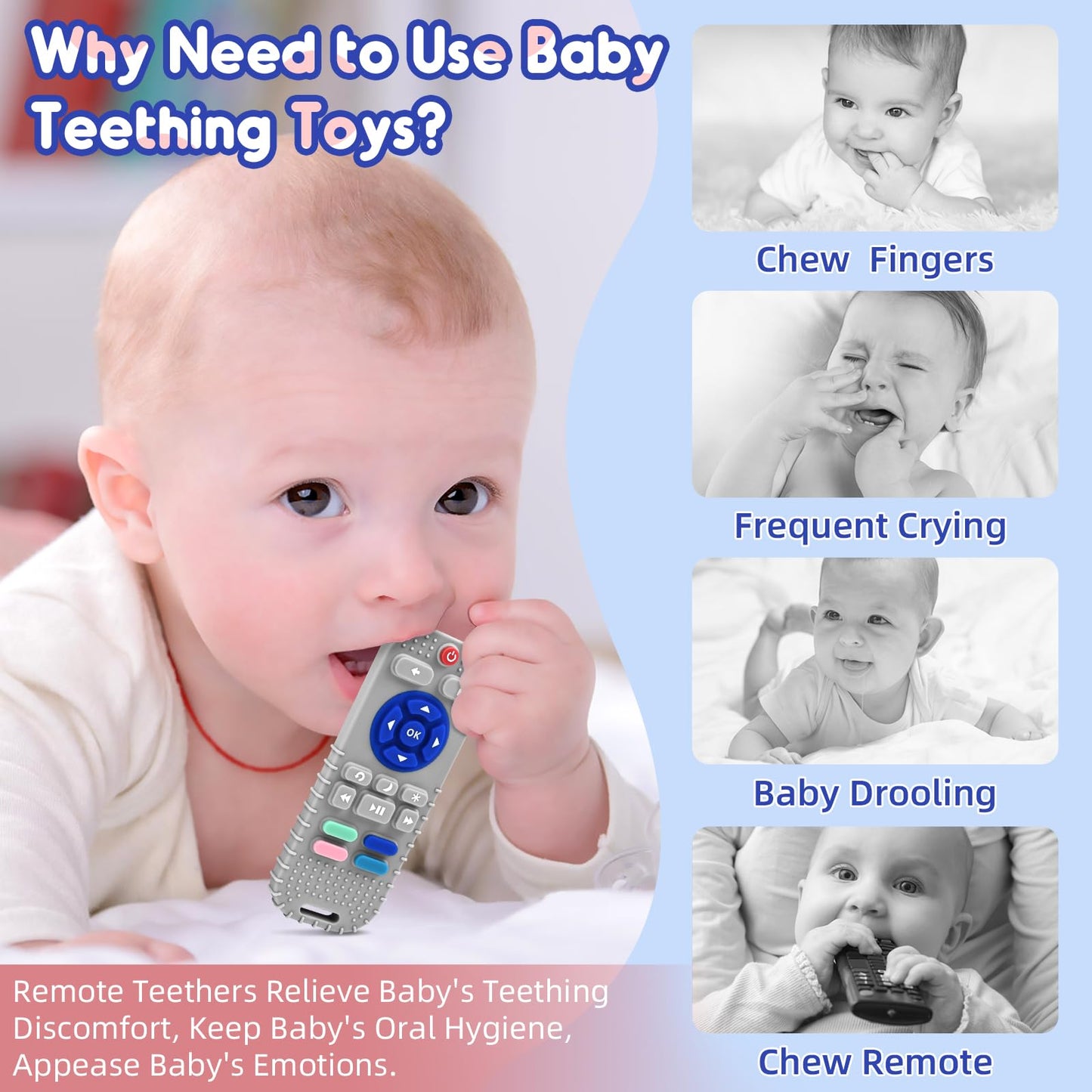 Zahnen Beißringe Spielzeug für Babys 0-6-12 Monate Geschenke, Fernbedienung Baby Zahnungshilfe für 3 6 9 Monate Kleinkind Autismus, Lebensmittelqualität Silikon Badespielzeug, Schwarz