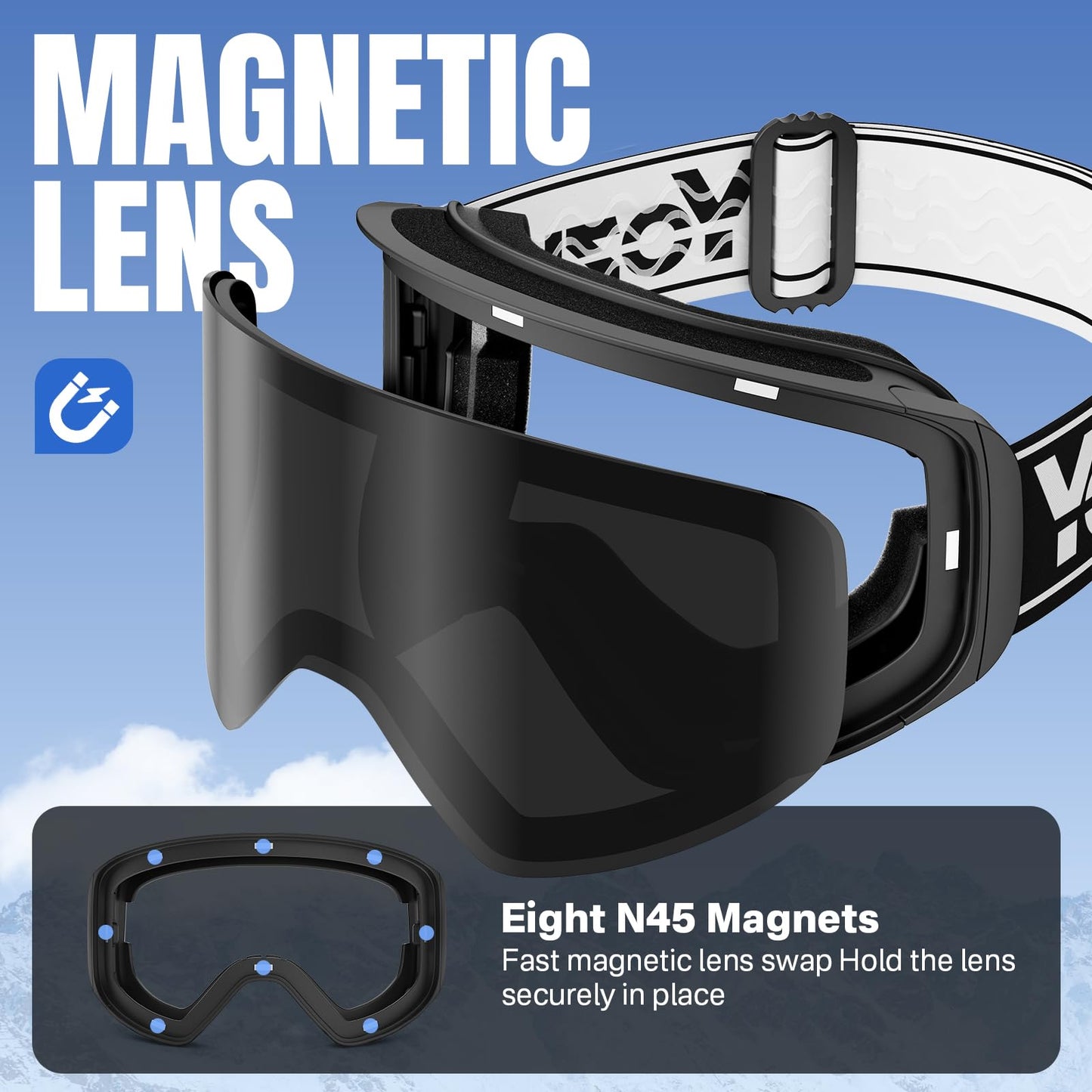 YOZISS OTG Ski Goggles for Men and Women, Magnetic Snowboard Goggles Anti-Fog & 100% UV Protection, OTG Ski Goggles Snow Goggles for Skiing & Winter Sports