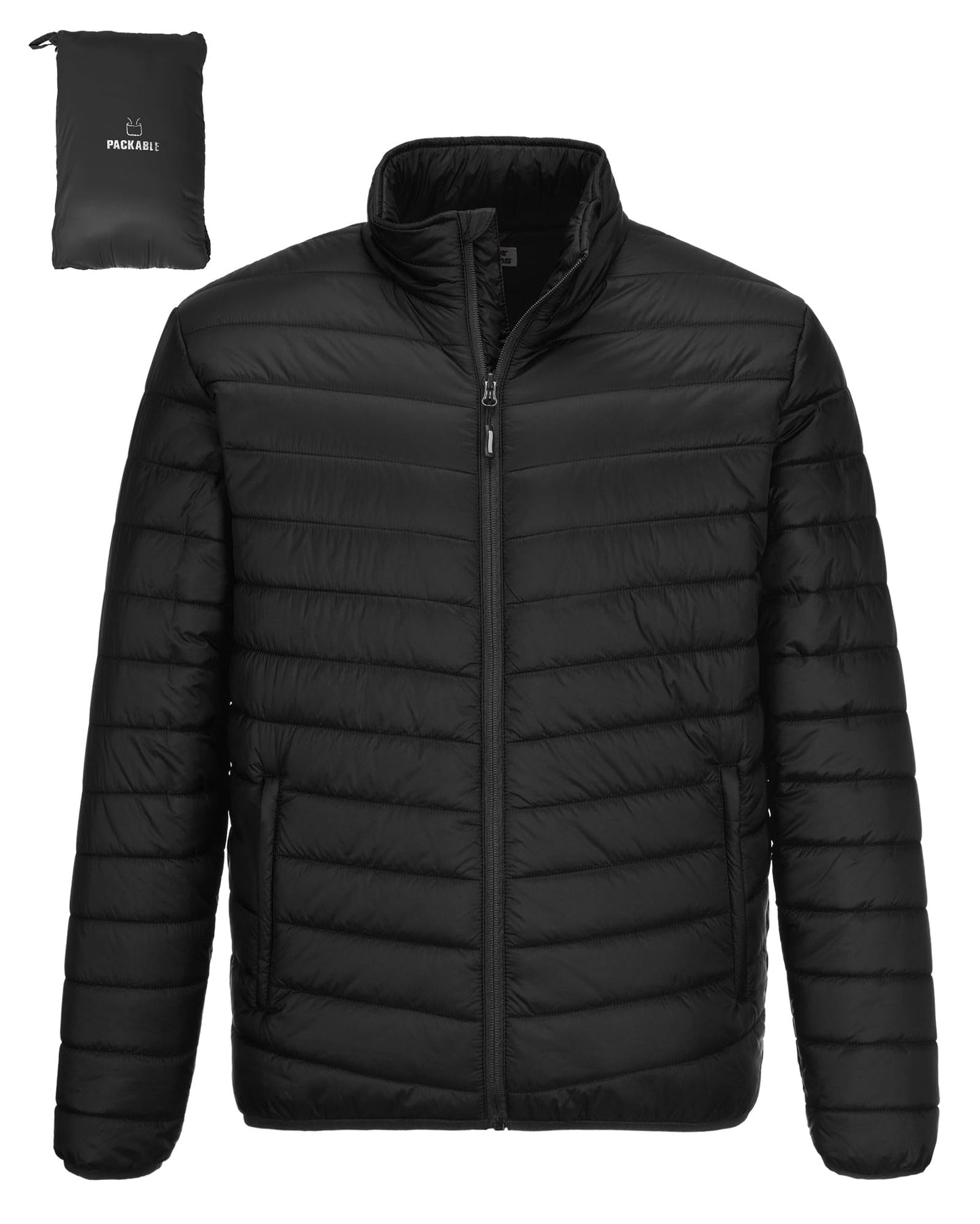 Outdoor Ventures Herren Steppjacke Packbare Leichte Warme Übergangsjacke Herren Wasserfeste Pufferjacke mit 3 Taschen für Outdoor Casual Wandern