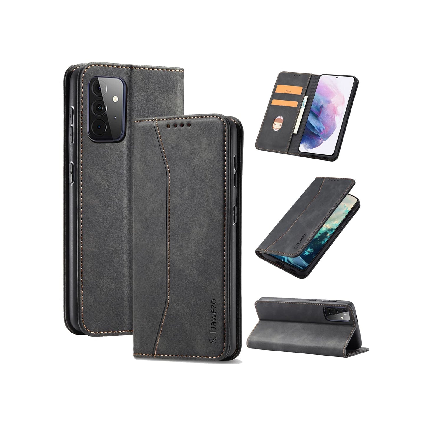 S. Dawezo Hülle für Samsung Galaxy S22 Plus, Premium Leder magnetische Handyhülle mit Ständer, Kartenfach und Brieftasche, Shock Absorbing, kompatibel mit Samsung S22 Plus-Kaffee