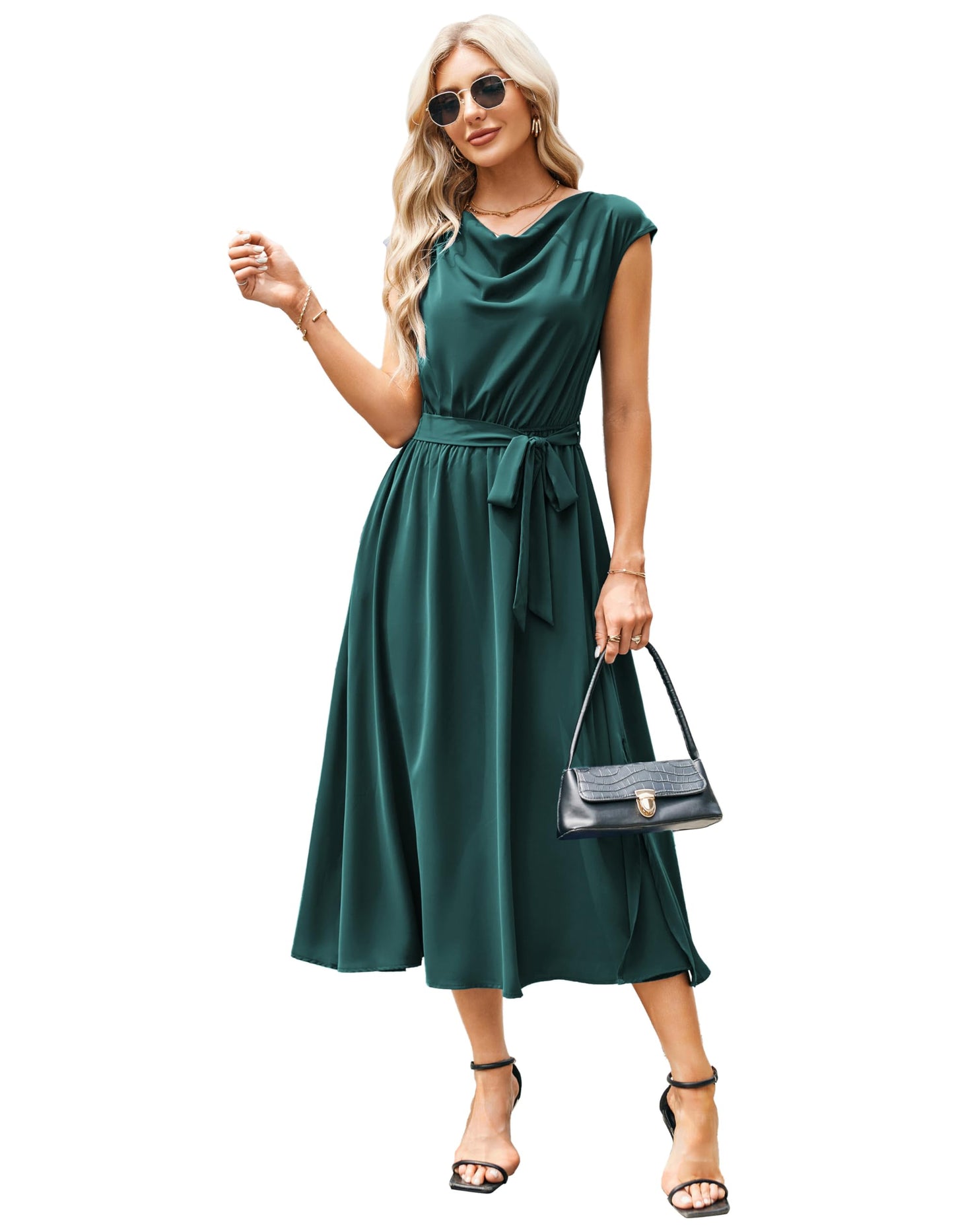 GRACE KARIN Elegantes Damenkleid mit Schalkragen Schmetterlingsärmeln Glatter Sommerstoff für Einen Schicken Abend
