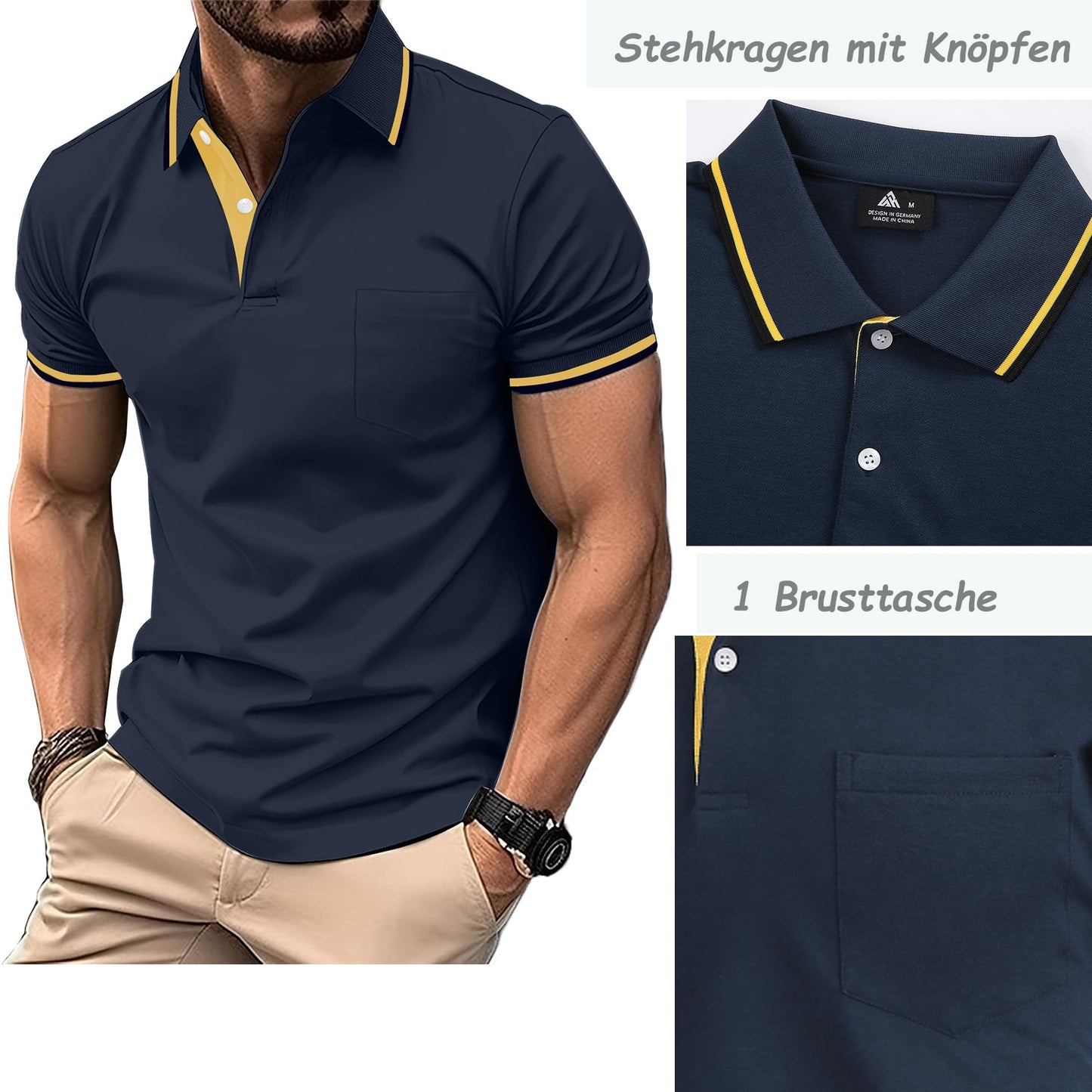 LLdress 3er Pack Poloshirt Herren Kurzarm Atmungsaktiv Poloshirt Set Leichtes Golf Polohemd Schnelltrocknend T Shirt