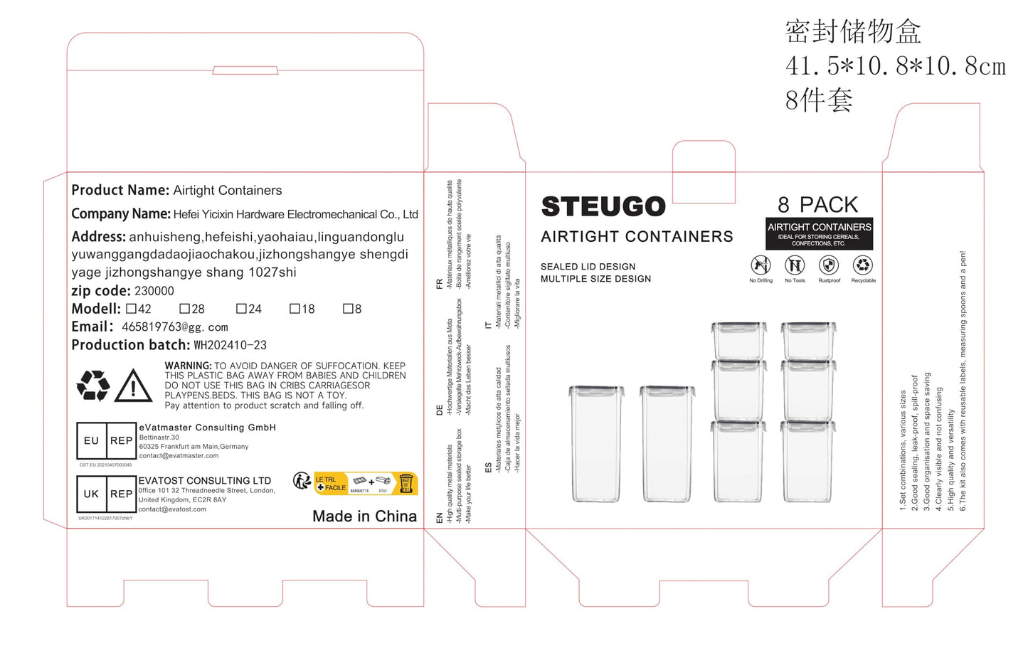 stusgo 24 Airtight Food Storage Containers with Lids Plastic Containers for Kitchen and Organization Cereal Flour and Sugar BPA Free Includes Spoon, Labels and a Pen
