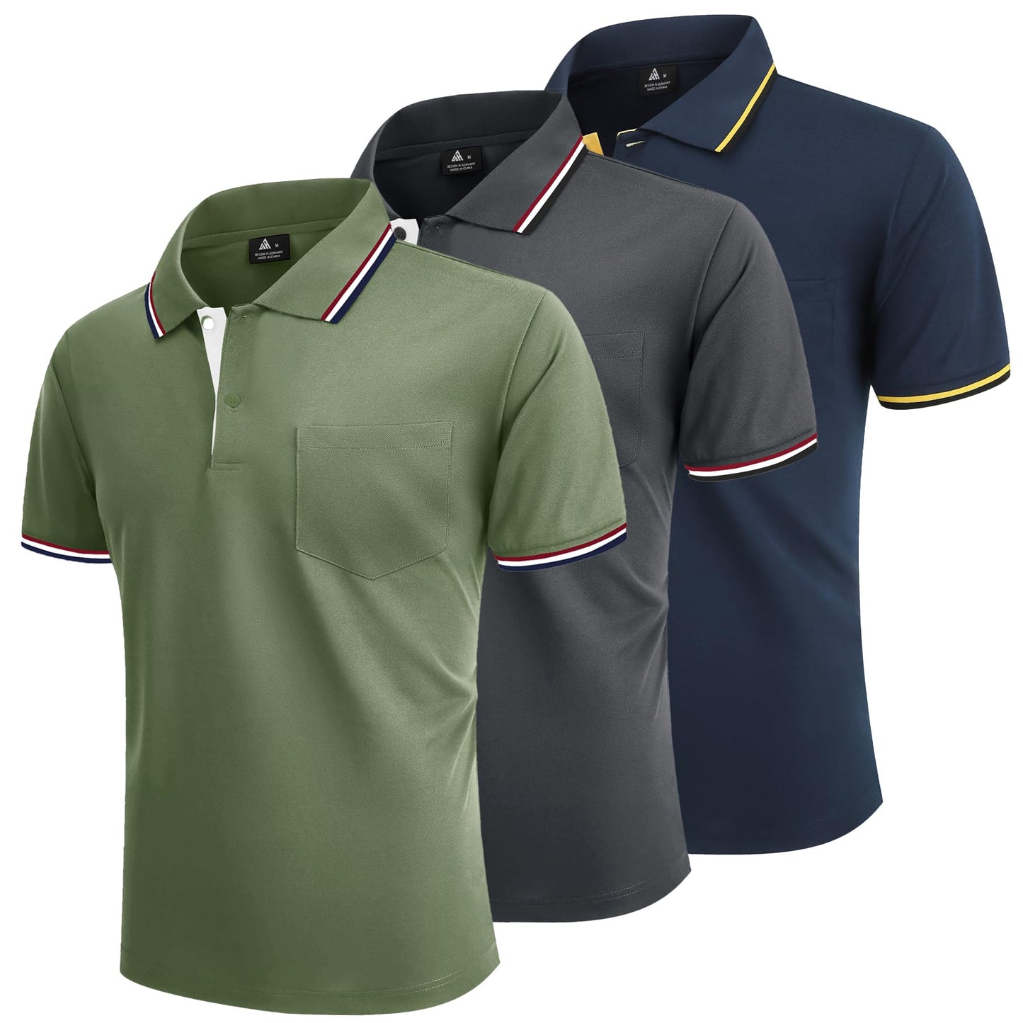 LLdress 3er Pack Poloshirt Herren Kurzarm Atmungsaktiv Poloshirt Set Leichtes Golf Polohemd Schnelltrocknend T Shirt