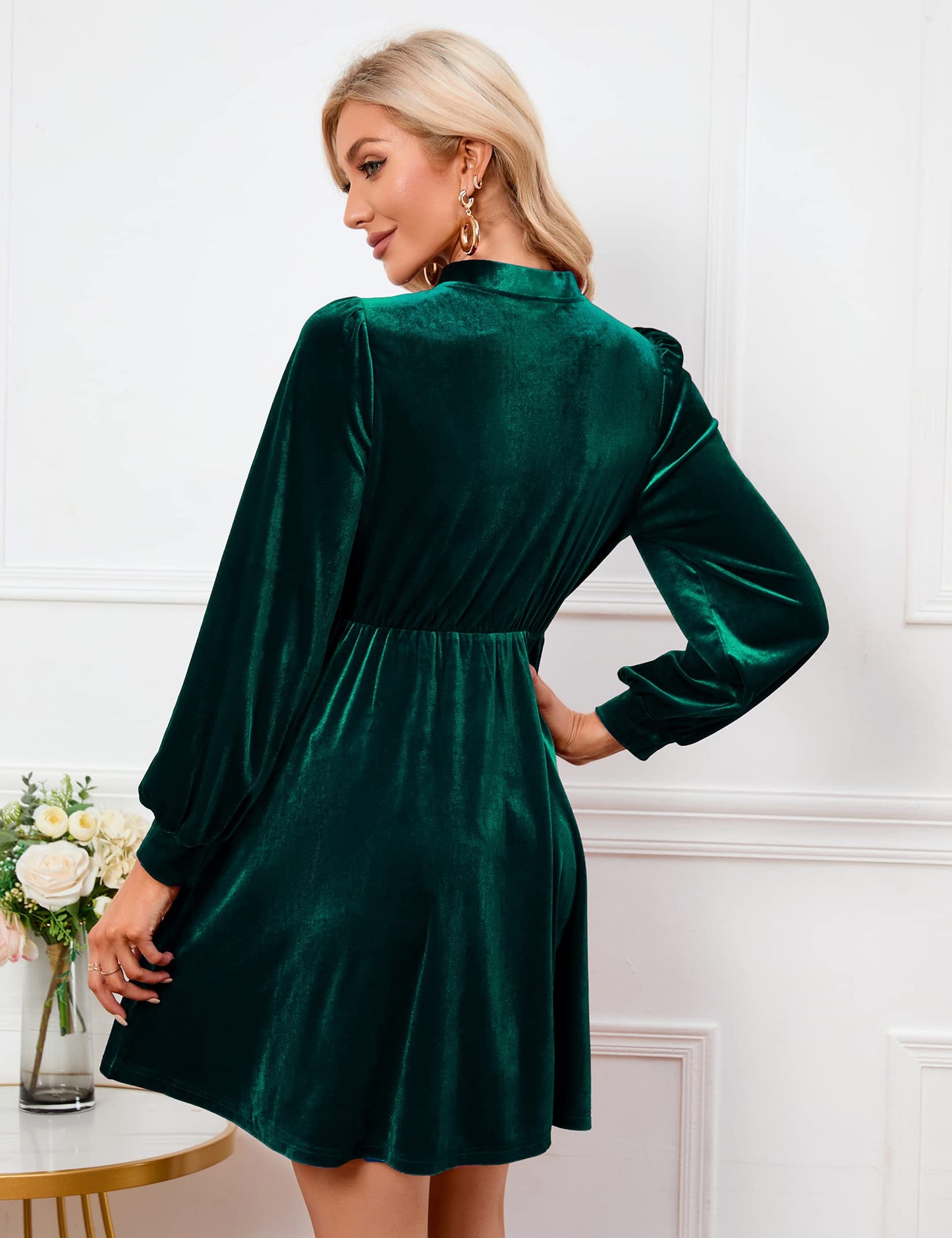 KOJOOIN Damen Samtkleid Causal Velvet Retro Kleid Elegant Abendkleid Sexy V Ausschnitt Partykleid Cocktailkleid Winterkleid(MEHRWEG-Verpackung)