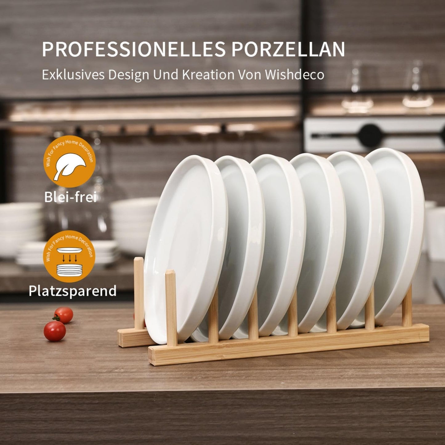 WishDeco Dessertteller 6er Set, Weiße Kuchenteller Φ18cm, Speiseteller Porzellan, Frühstücksteller Weiß mit erhöhtem Rand, Kleine Servierteller für Salat, Pasta, Brot, Vorspeisen