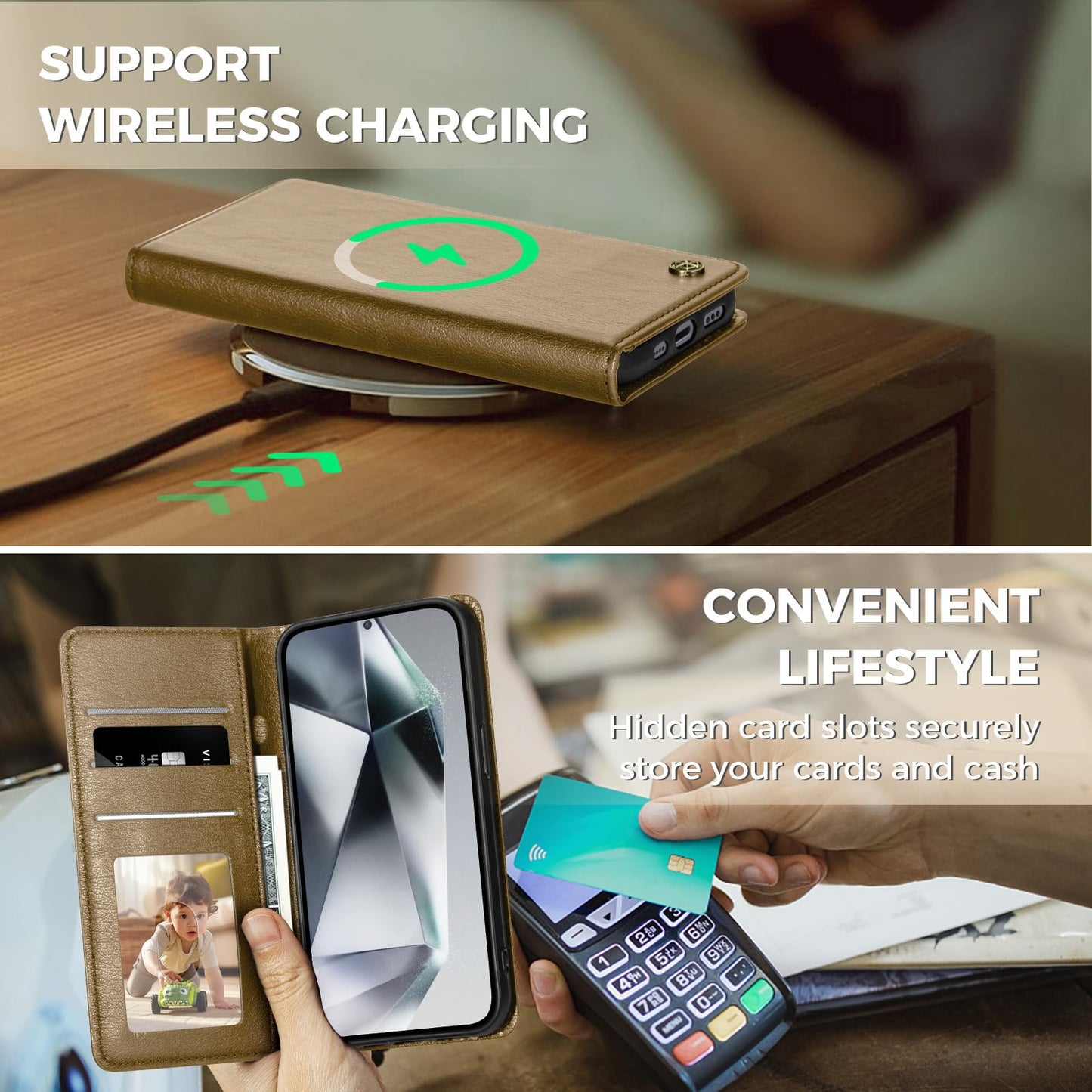 GUCASBE Handyhülle für Samsung Galaxy S24 Ultra Hülle, Premium Lederhülle Klappbar Flip Case RFID Schutzhülle Kartenfach Standfunktion Klapphülle Handytasche für Samsung Galaxy S24 Ultra - Schwarz