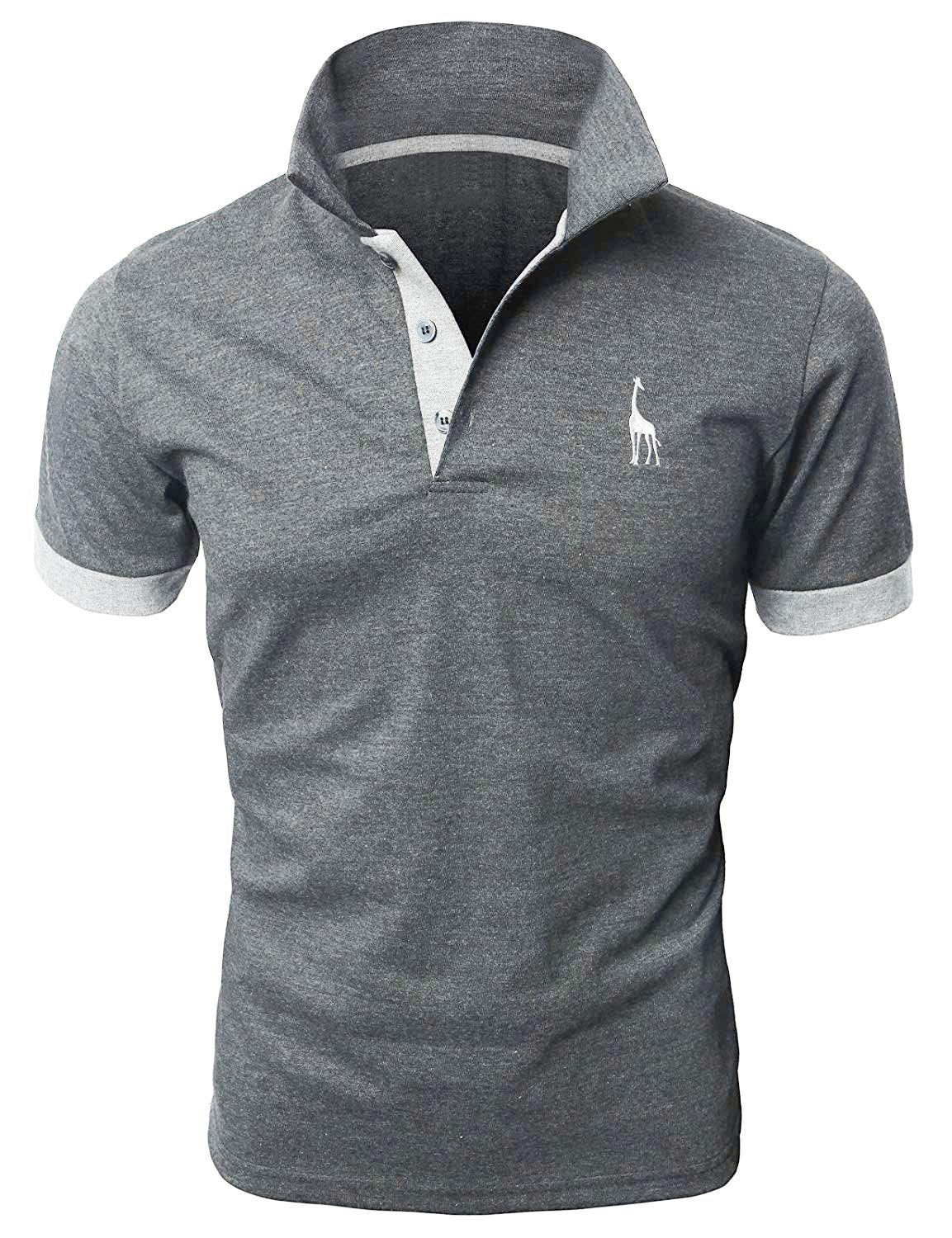 GNRSPTY Poloshirt Herren Kurzarm Polohemd Giraffe Stickerei Einfarbig T-Shirt M-3XL