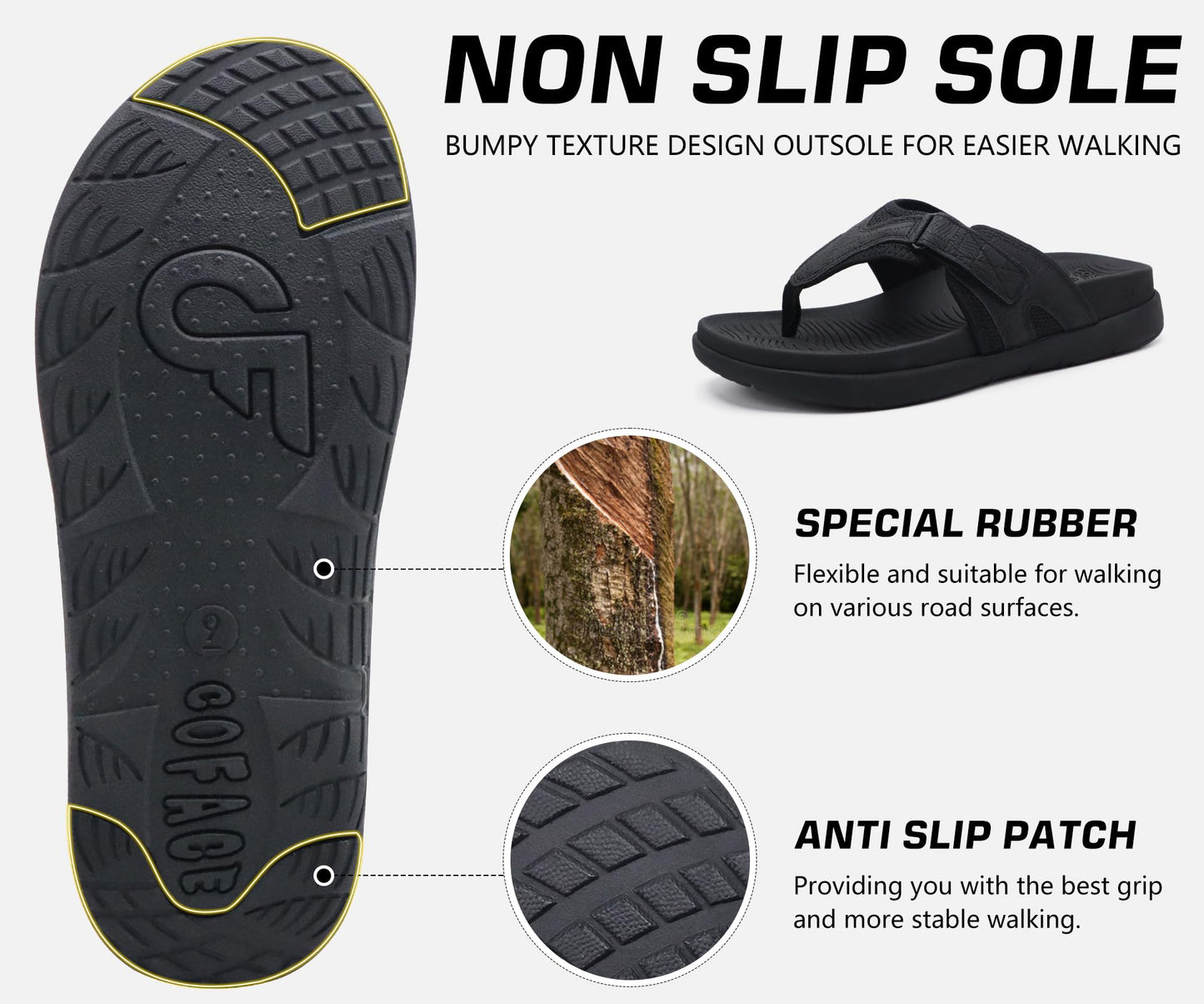 COFACE Sandalen Herren Zehentrenner Weiche Bequeme Flip Flops Arch Support Orthopädische Sommer Leder Sandalen für Herren Badelatschen Outdoor