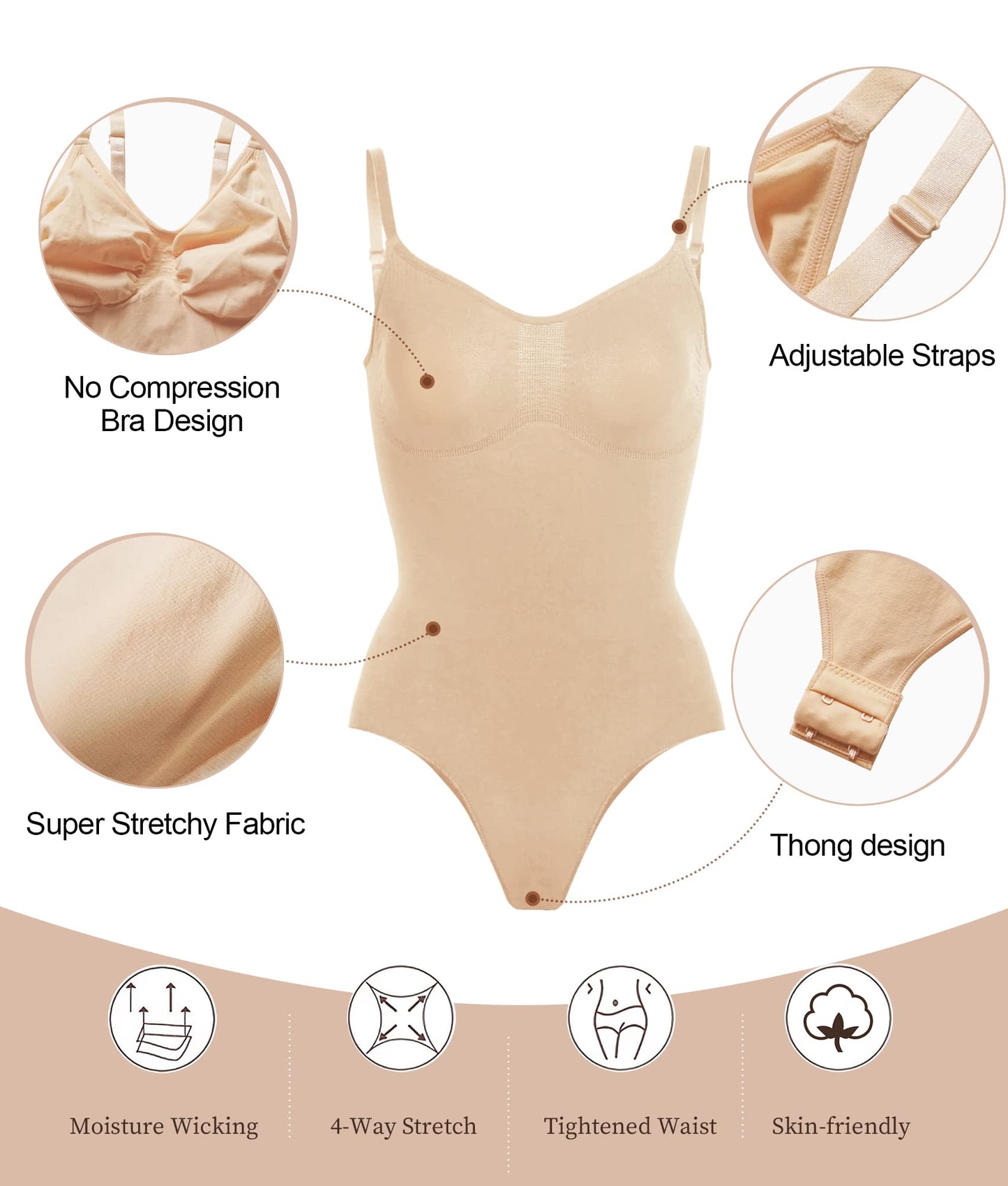 SHAPERX Shapewear Damen Bauchweg Bodysuit Formender Body Shaper Sculpting Tanga mit Verstellbarer Schultergurt