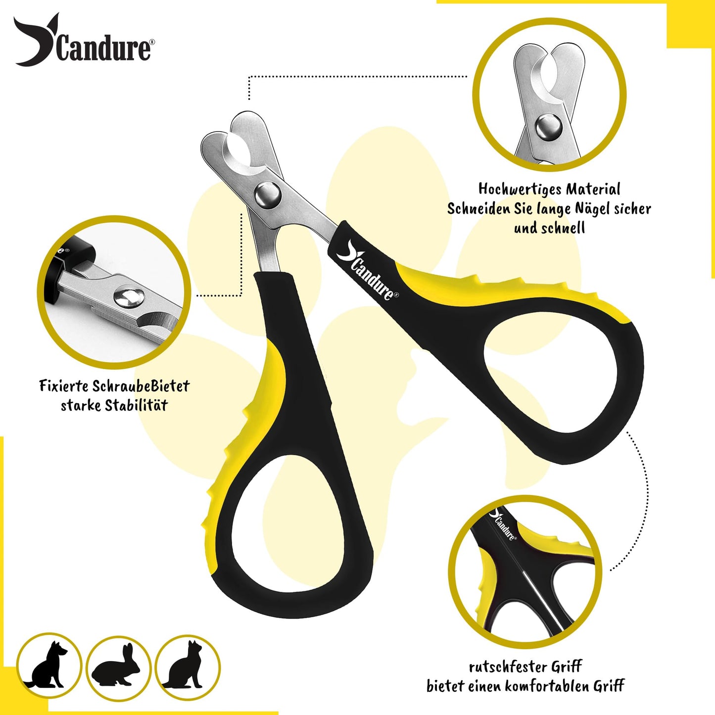 Candure Profi Krallenschere für Hunde und Katzen mit Nagelfeile Edelstahl Krallenzange Hohe Qualität Krallenpflege Schneider für Haustiere Nagelknipser groß Mit Sicherheitsschutz 6" Zoll