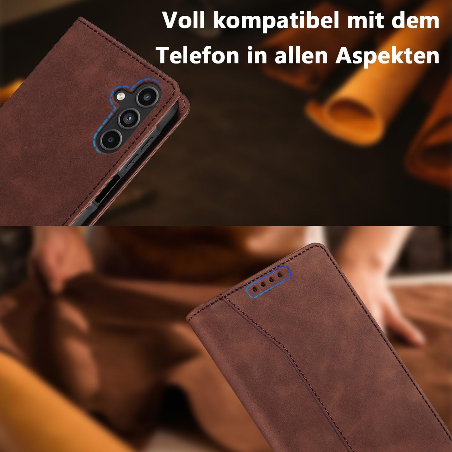 S. Dawezo Hülle für Samsung Galaxy S22 Plus, Premium Leder magnetische Handyhülle mit Ständer, Kartenfach und Brieftasche, Shock Absorbing, kompatibel mit Samsung S22 Plus-Kaffee