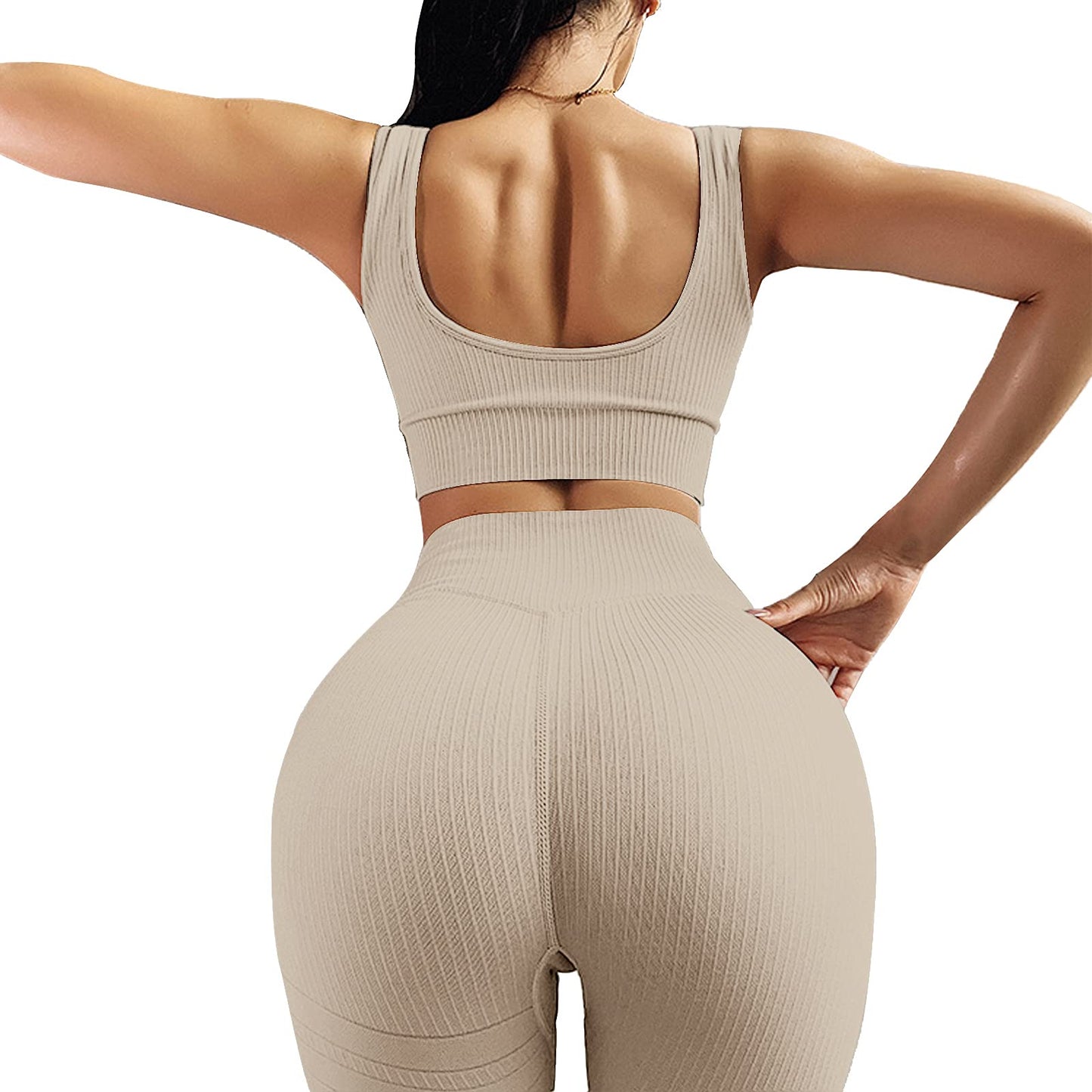 JN JANPRINT Workout-Outfits für Frauen 2-Teiliges Set,Nahtlos Yoga-Outfits Hohe Taille Leggings+Sport-BH Damen Trainingsanzüge Set