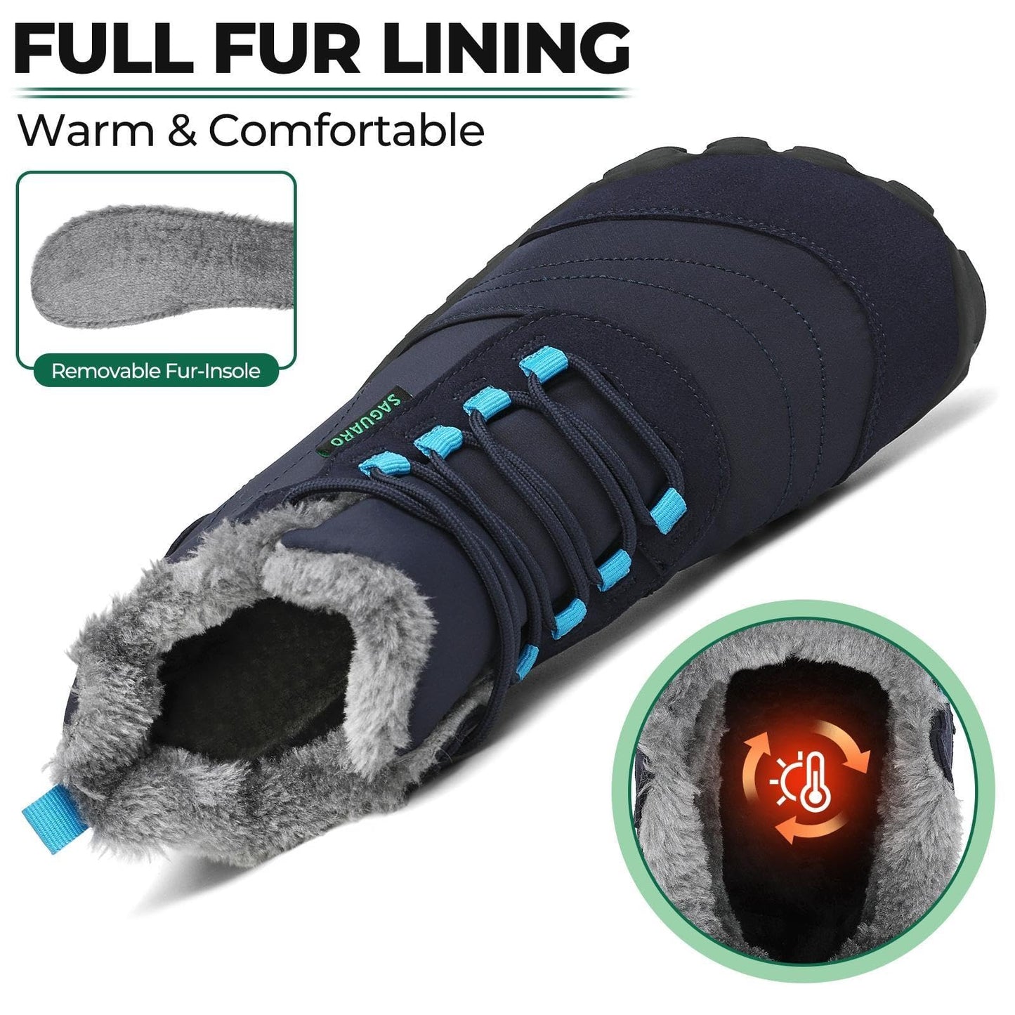 SAGUARO Winter Barfußschuhe Warm Gefüttert Winterschuhe für Damen Herren,EU Gr.36-48