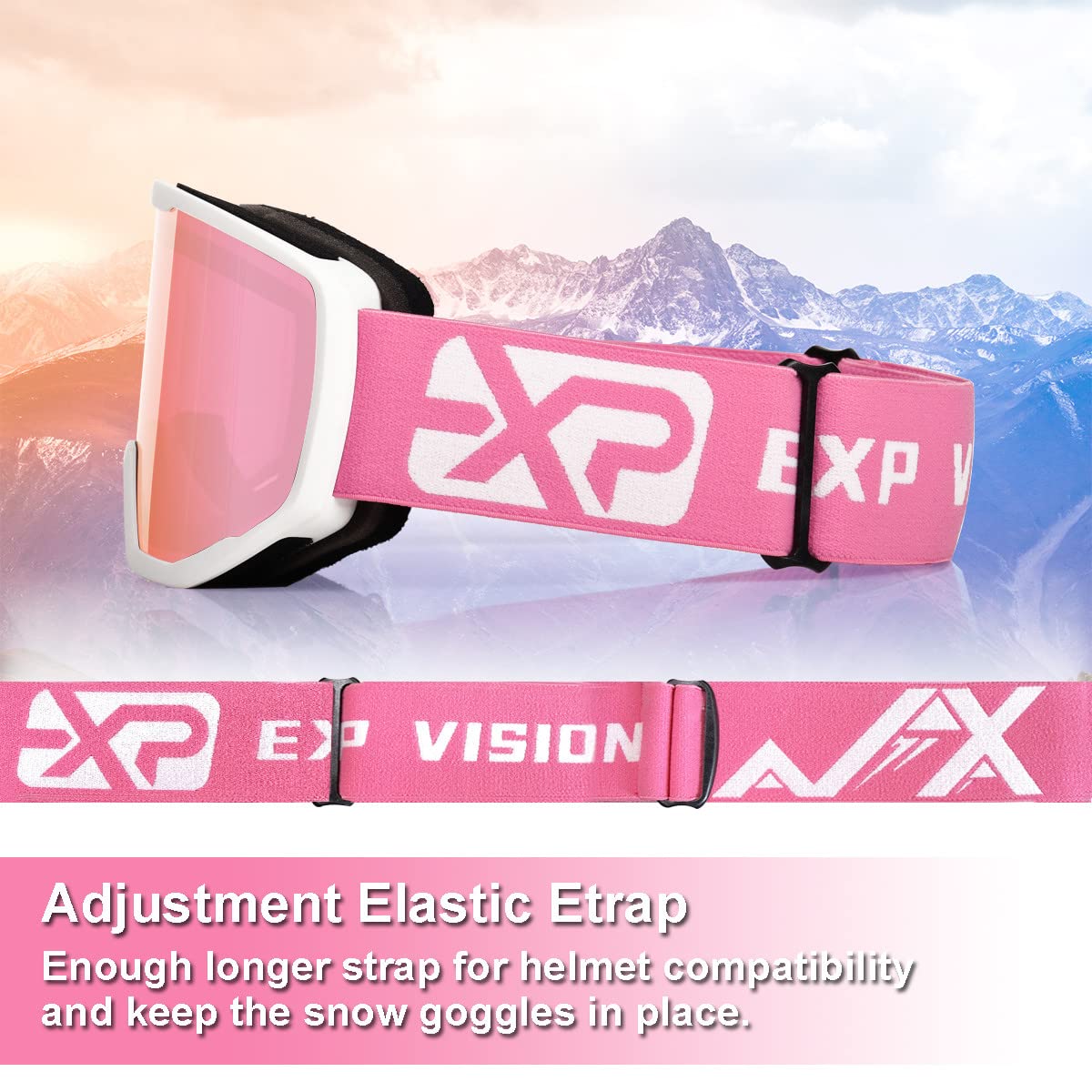 EXP Vision Unisex Ski Goggles, OTG for Men and Women, Snowboard Goggles, Snow Goggles, 100% UV Protection Ski Goggles for Glasses Wearers, Anti-Fog Snowboard Goggles, Ski Goggles