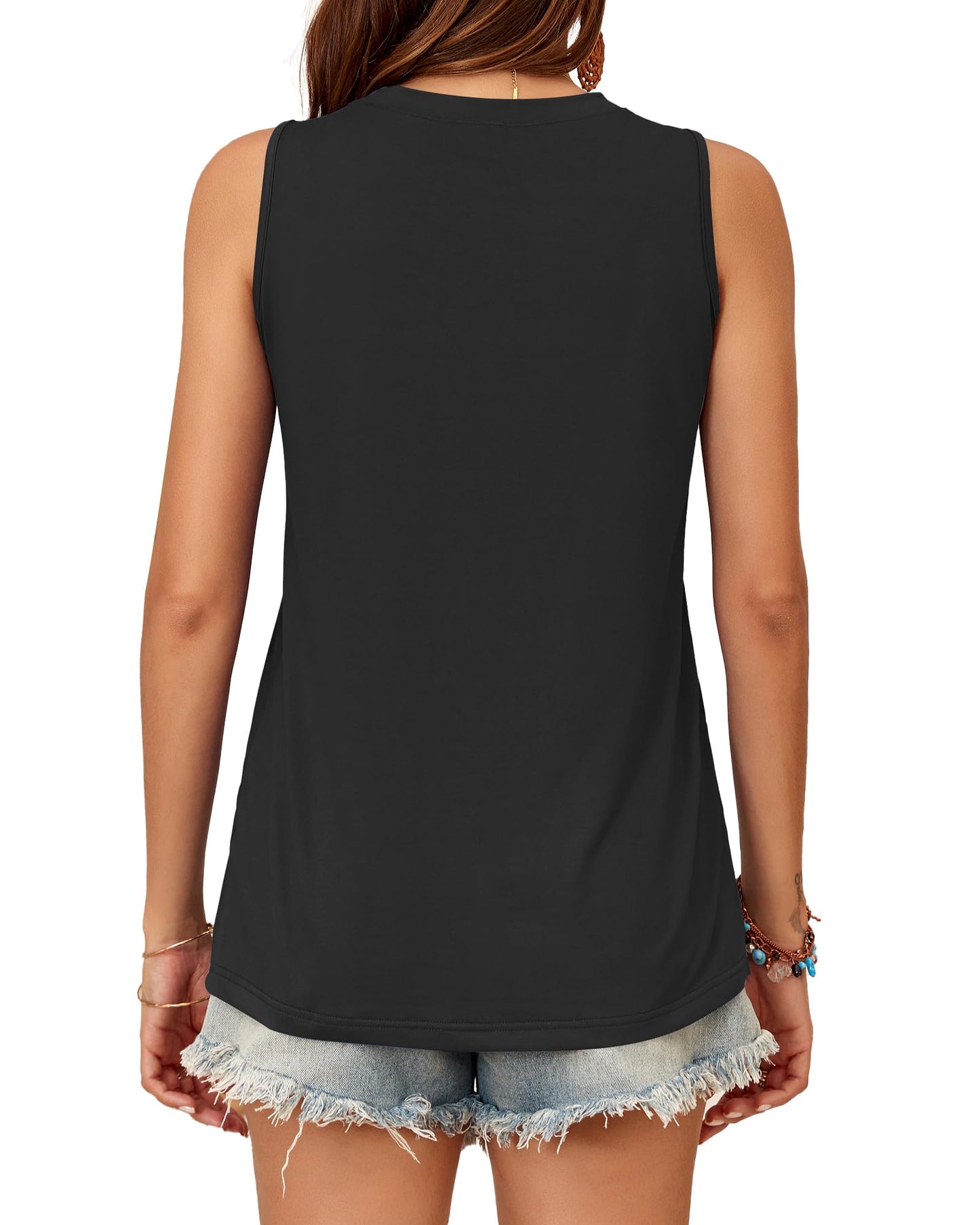 WNEEDU Damen Tank Top Ärmellos Oberteile Sommer Tanktops Rundhals Blusentop Vest Top Bluse