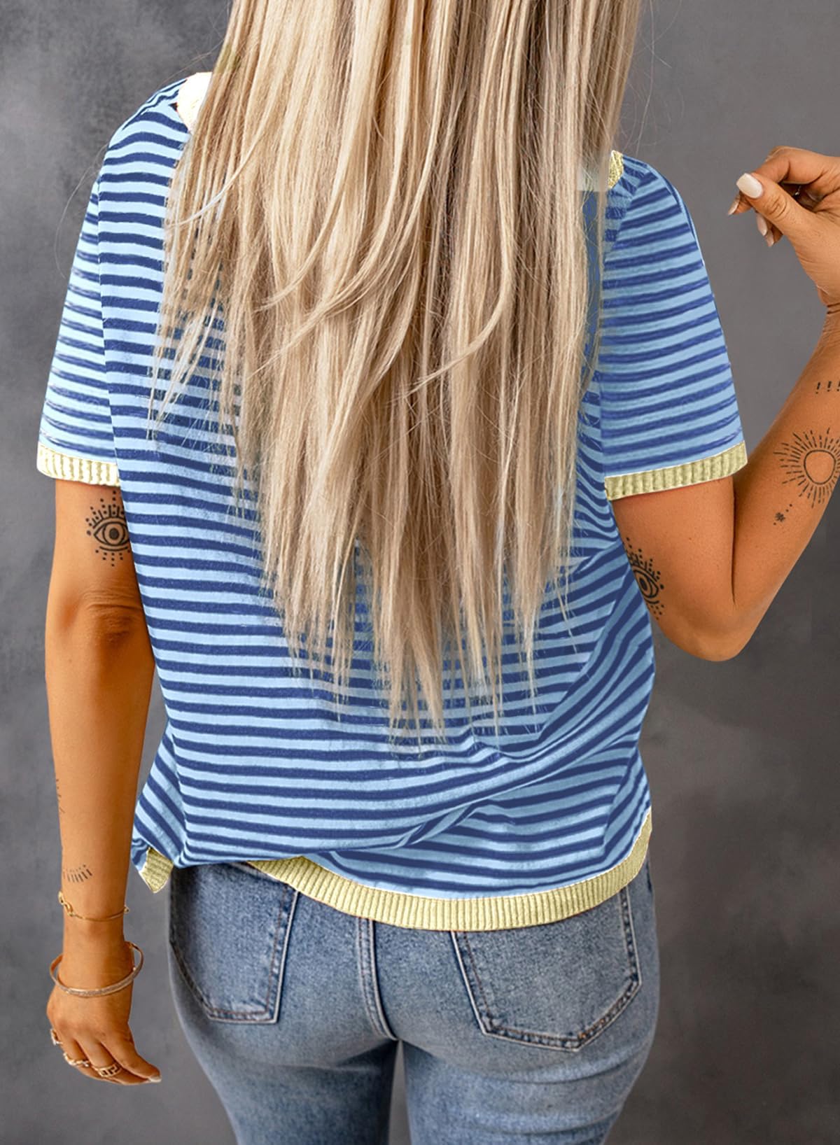 Cuptacc Tshirt Damen Baumwolle Shirt Damen Oberteile Sommer Gestreiftes Rundhals Basic Tops Kurzarm Tunika Damen Blusen Elegant Weiß Schwarz