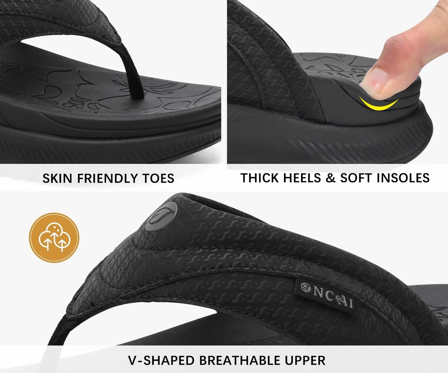 ONCAI Damen orthopädische Kissen Flip Flops Erholung Walking Sandalen für Damen mit Arch Support Sommer bequem Slip On Flip Flops für Damen Größe 36-43