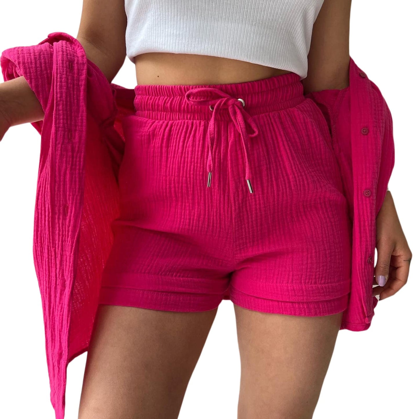 Geagodelia Damen Zweiteiler Elegant Hosenanzug Sommer Outfits Kleidung 2 Teiler Set Bluse Top + Shorts Y2k Aesthetic Clothes Loungewear Anzug