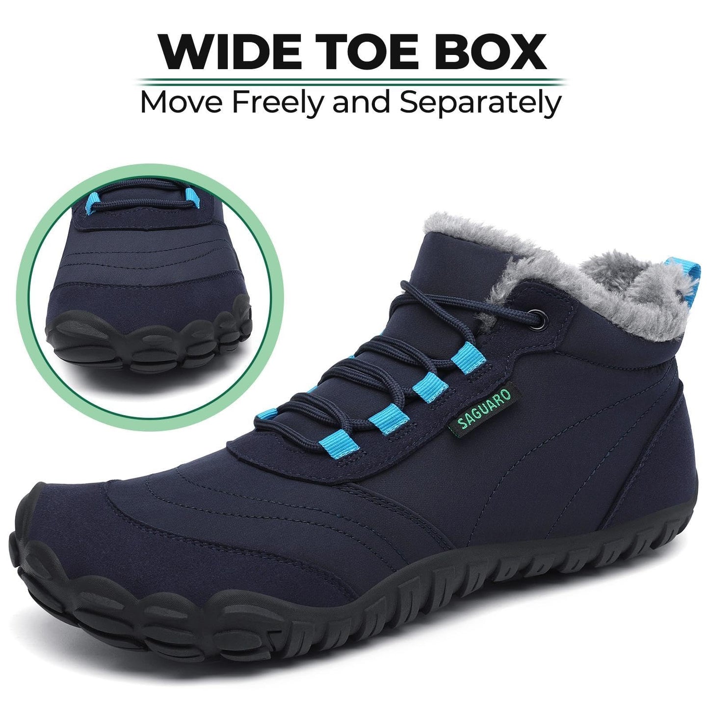 SAGUARO Winter Barfußschuhe Warm Gefüttert Winterschuhe für Damen Herren,EU Gr.36-48