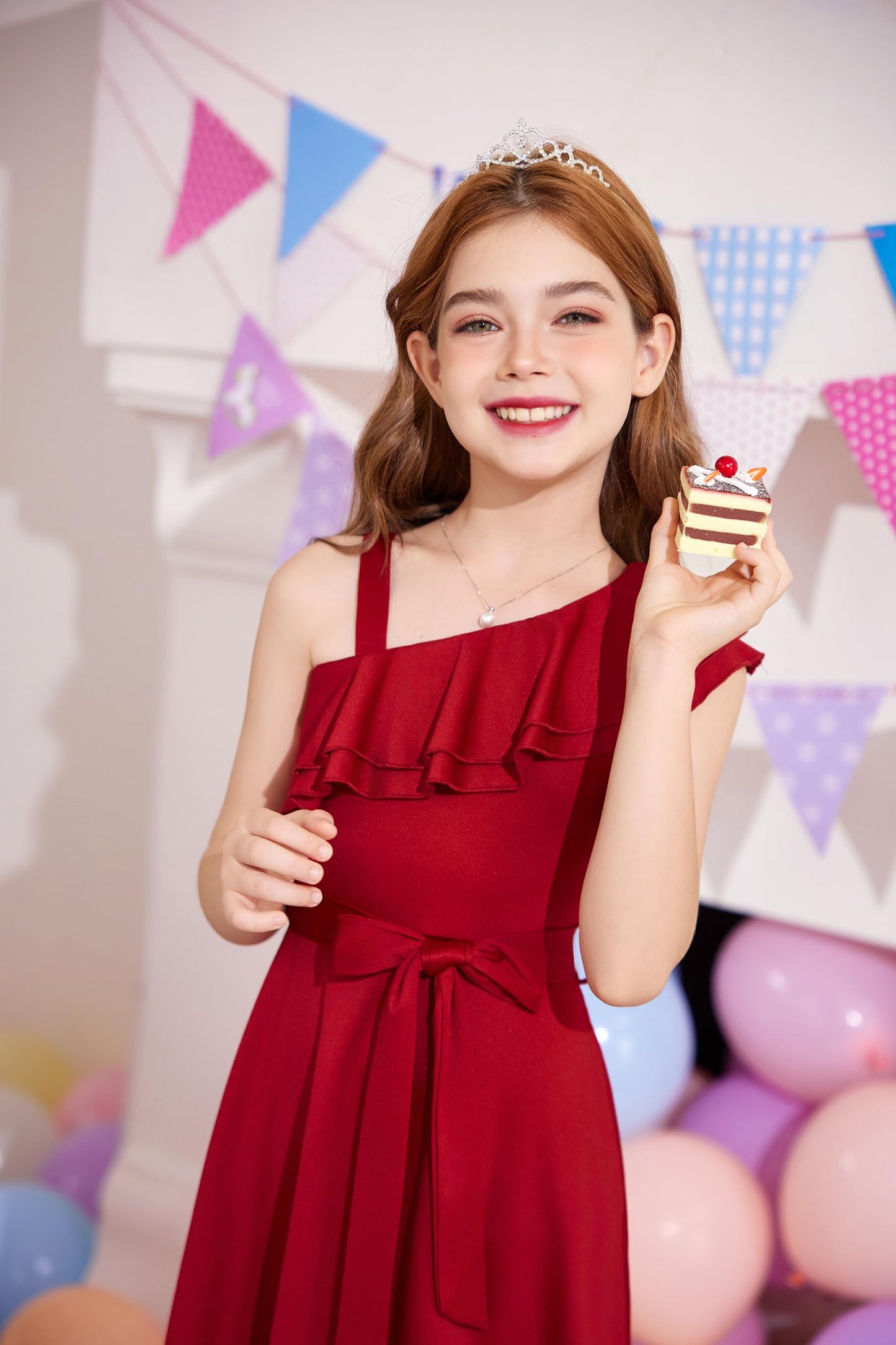 Arshiner Mädchen Kleider Eine-Schulter Kinderkleider Sommer Festliches Kleid Rüschenkragen Elegant Partykleider Swingkleid mit Gürtel ärmelloses Kleid für Mädchen 5-13 Jahre