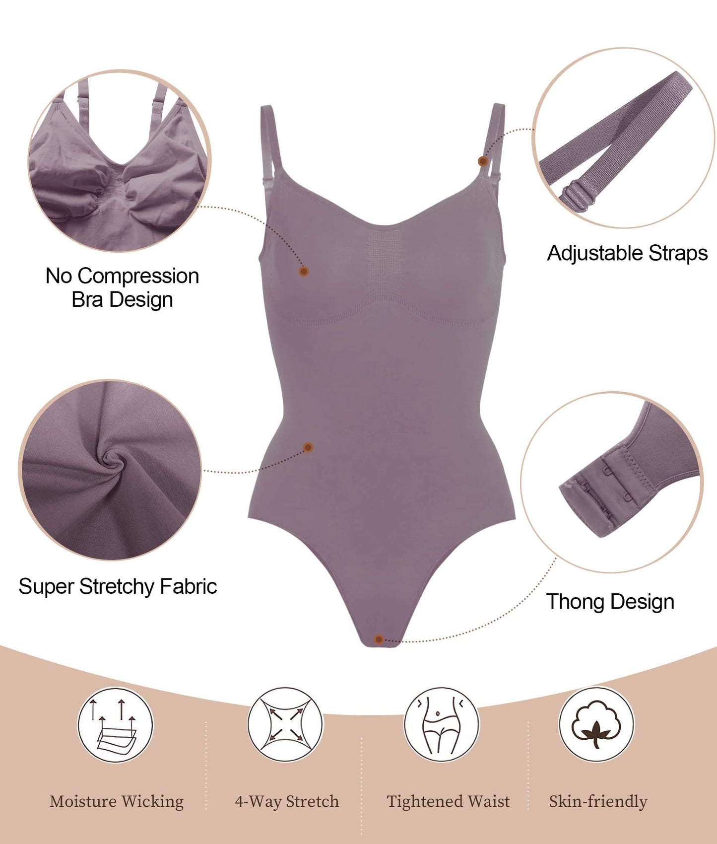 SHAPERX Shapewear Damen Bauchweg Bodysuit Formender Body Shaper Sculpting Tanga mit Verstellbarer Schultergurt